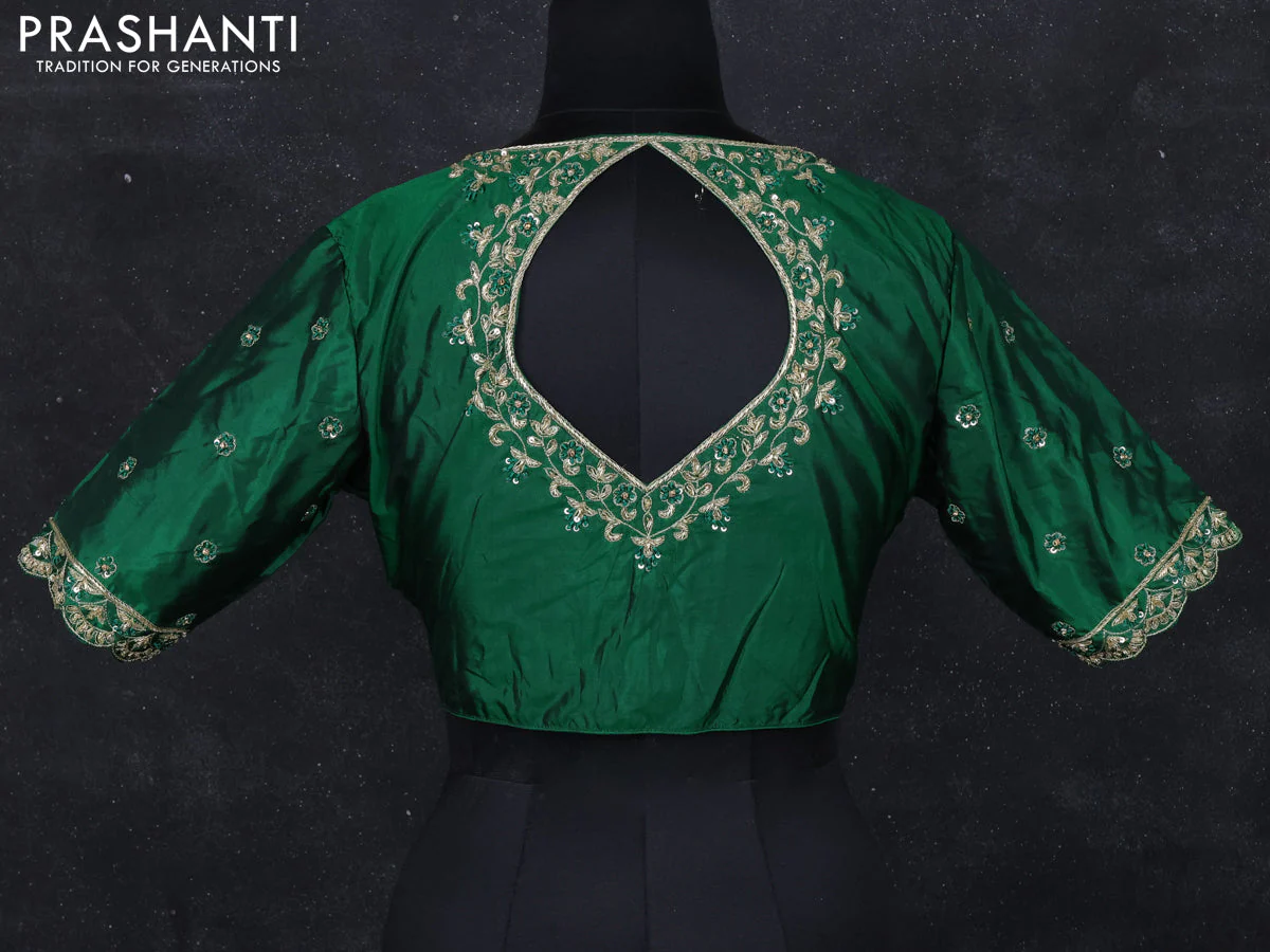 Silk readymade blouse green with zardosi work - Image 2