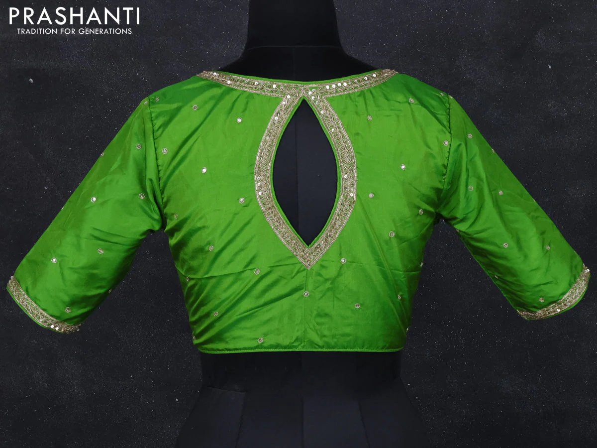 Silk readymade blouse light green with aari work - Image 2