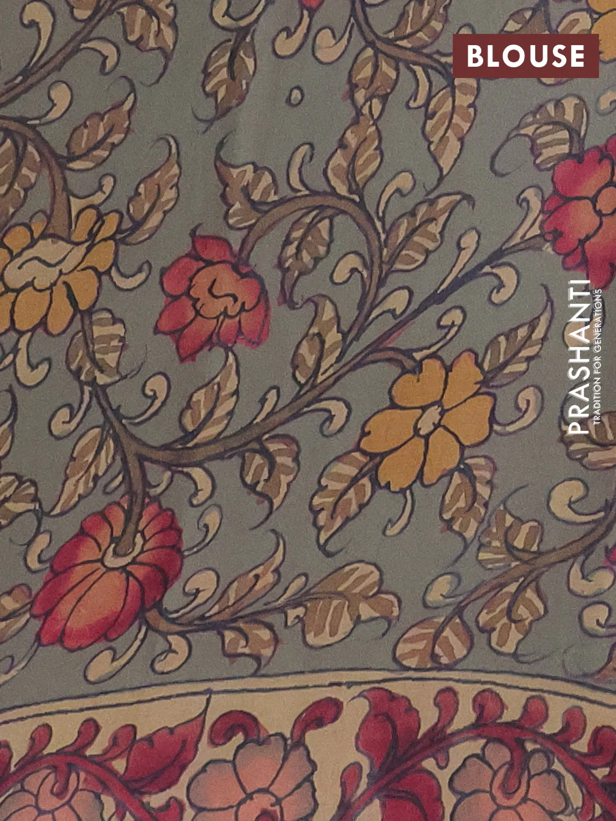 Semi crepe saree beige green and greyish green with allover prints and printed border - Image 4