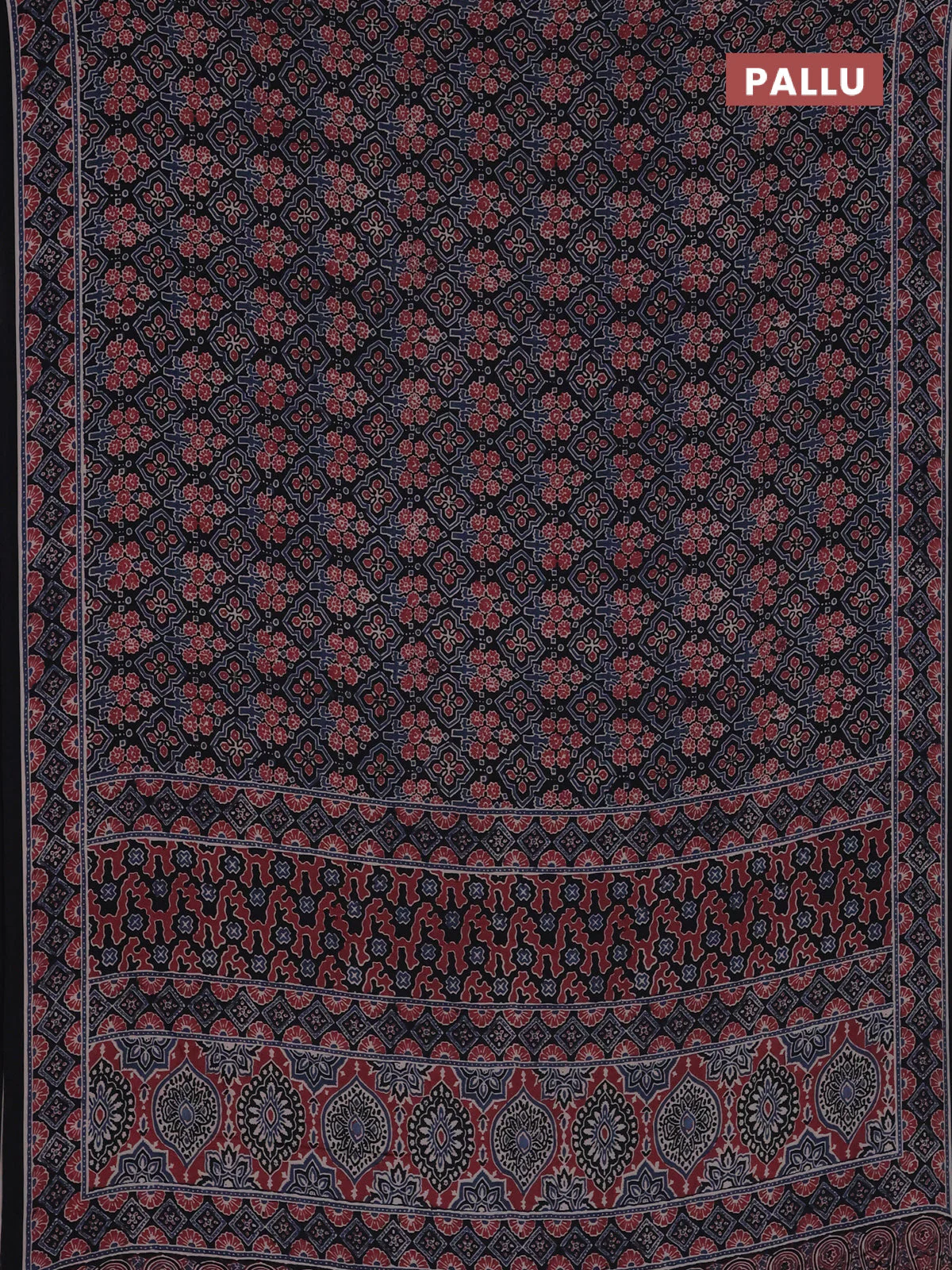 Semi crepe saree black with allover prints and printed border - Image 3