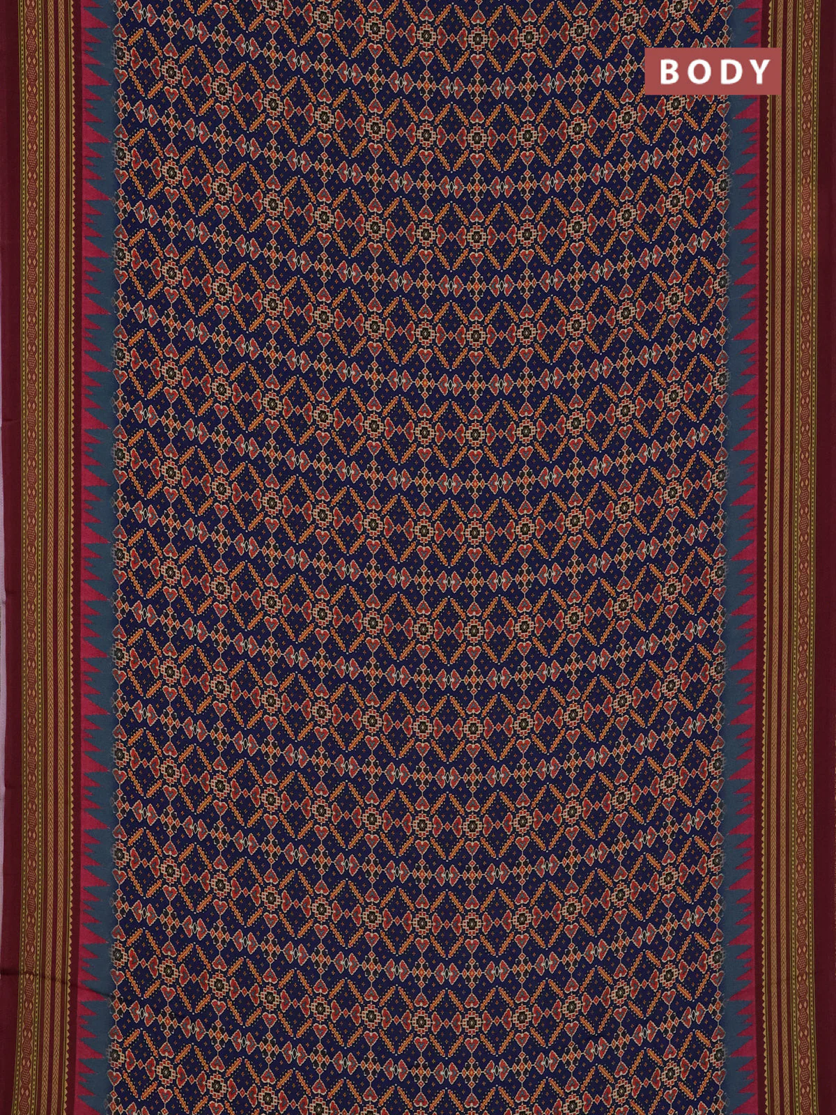 Semi crepe saree blue and maroon with allover ikat prints and printed border - Image 2