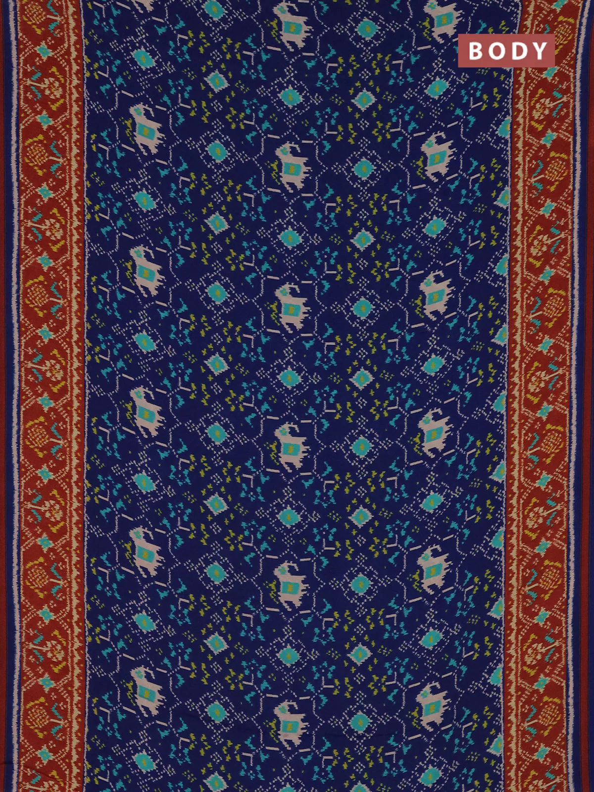 Semi crepe saree blue and maroon with allover ikat prints and printed border - Image 2