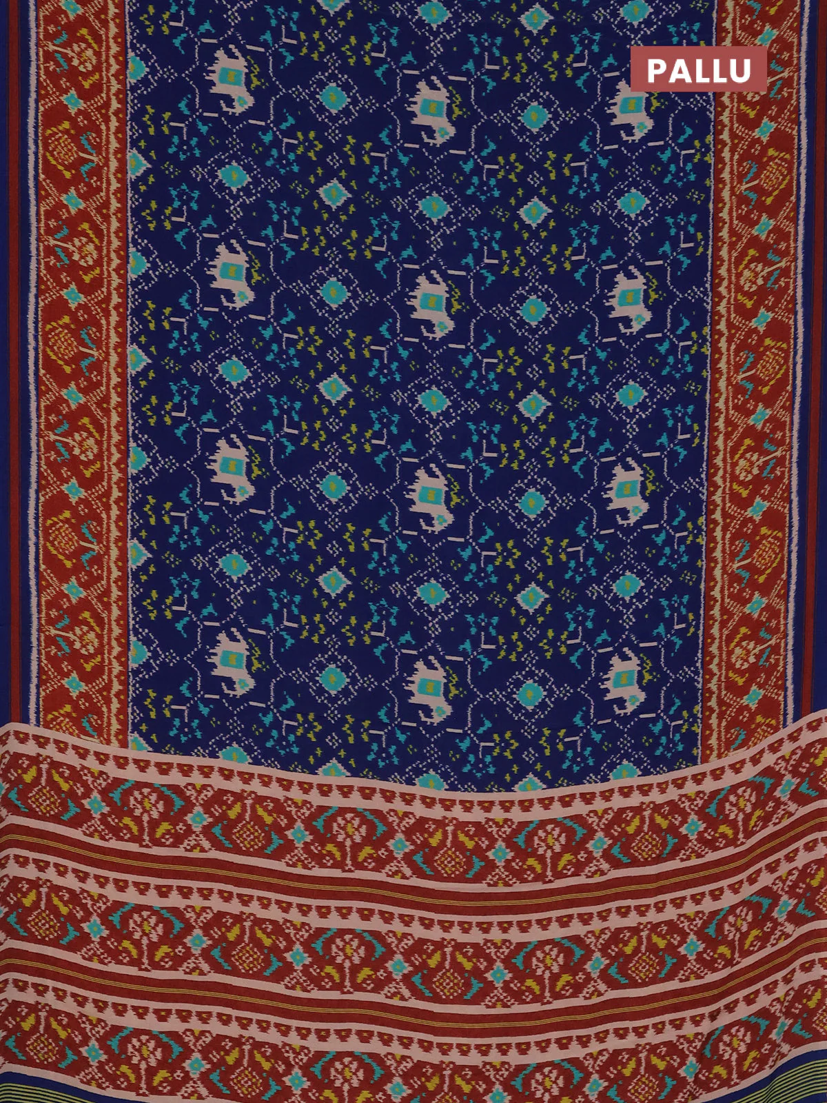 Semi crepe saree blue and maroon with allover ikat prints and printed border - Image 3