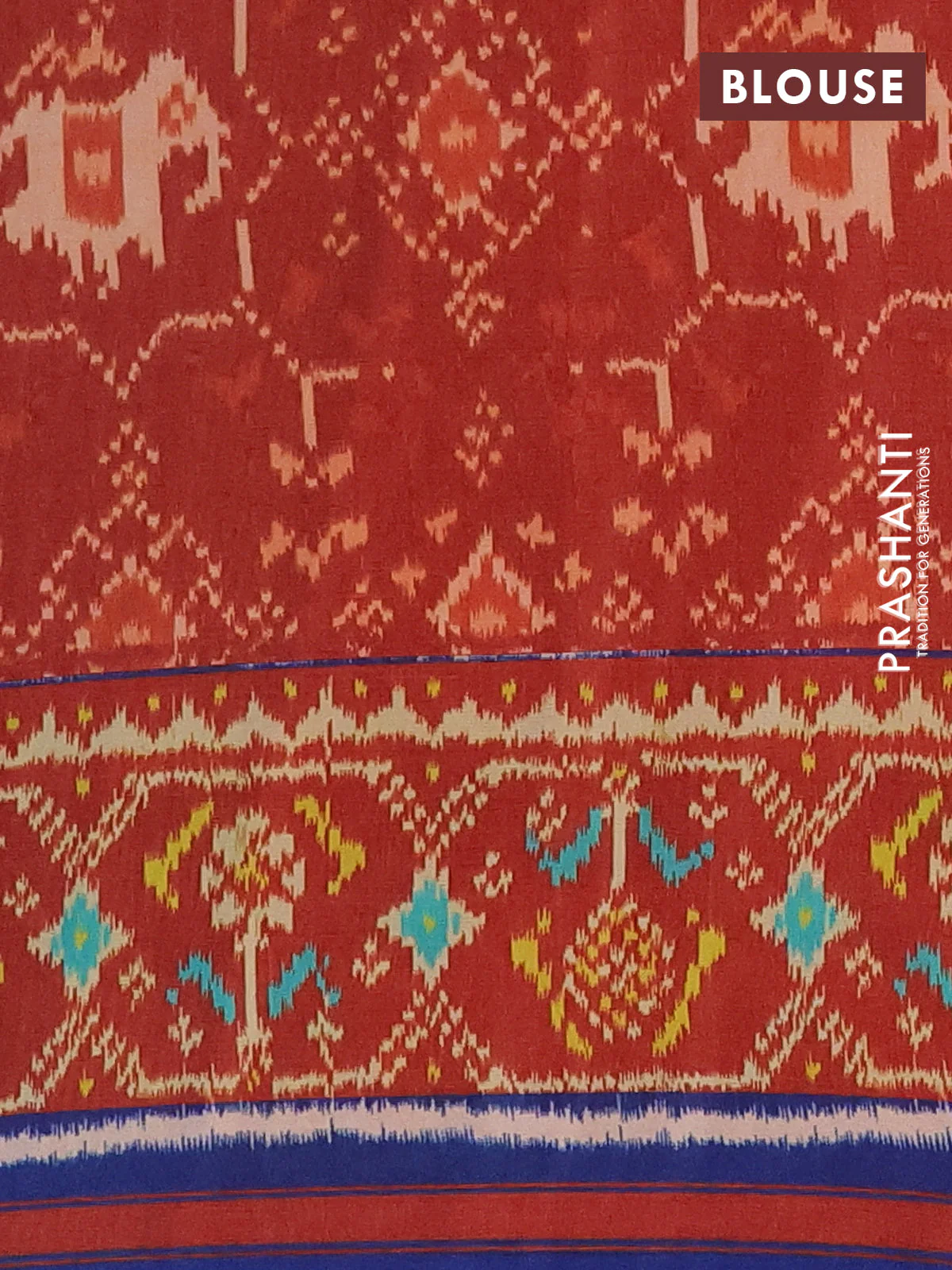 Semi crepe saree blue and maroon with allover ikat prints and printed border - Image 4