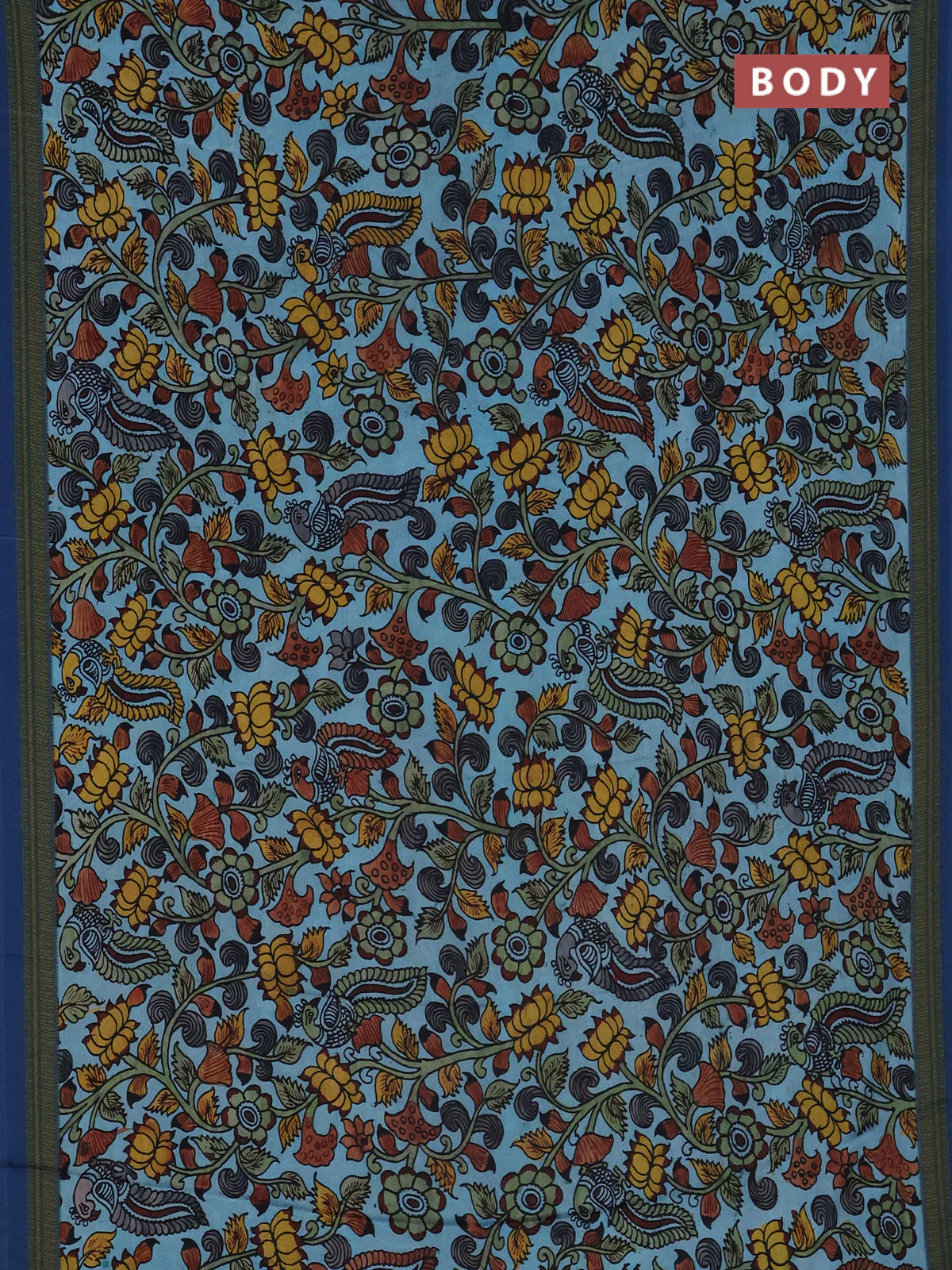 Semi crepe saree blue shade with kalamkari prints and printed border - Image 2