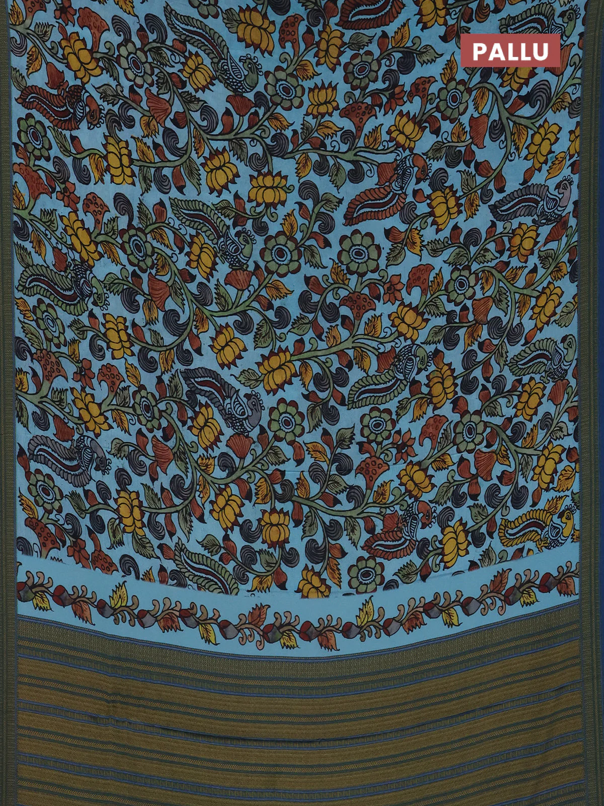 Semi crepe saree blue shade with kalamkari prints and printed border - Image 3