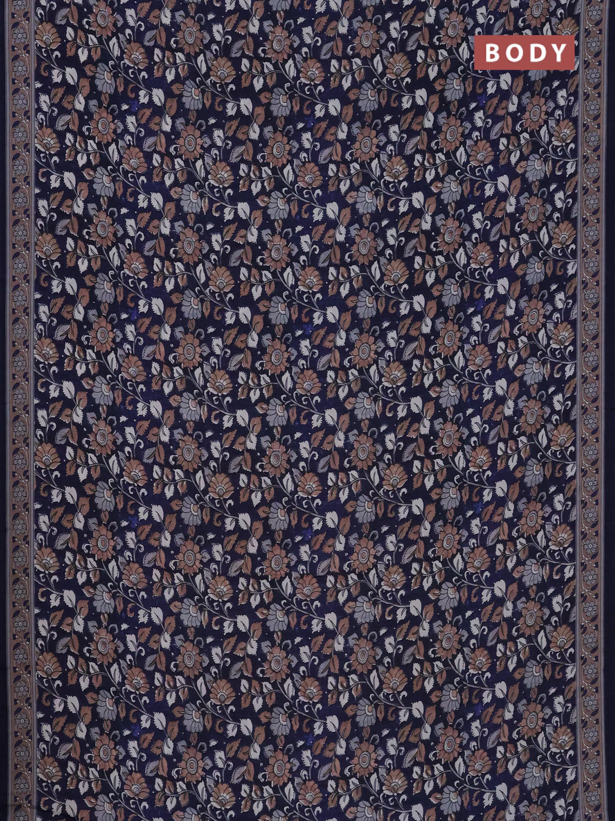Semi crepe saree blue with allover kalamkari prints and printed border - Image 2