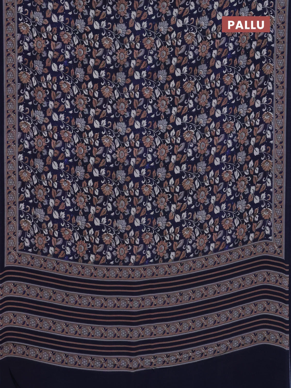 Semi crepe saree blue with allover kalamkari prints and printed border - Image 3