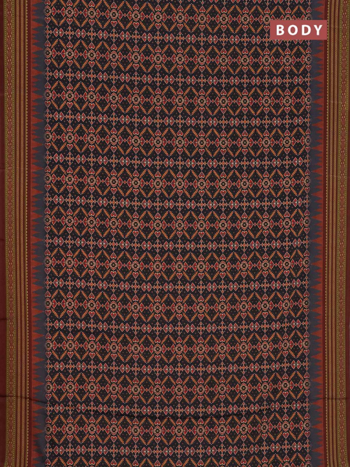 Semi crepe saree elephant grey and maroon with allover ikat prints and printed border - Image 2