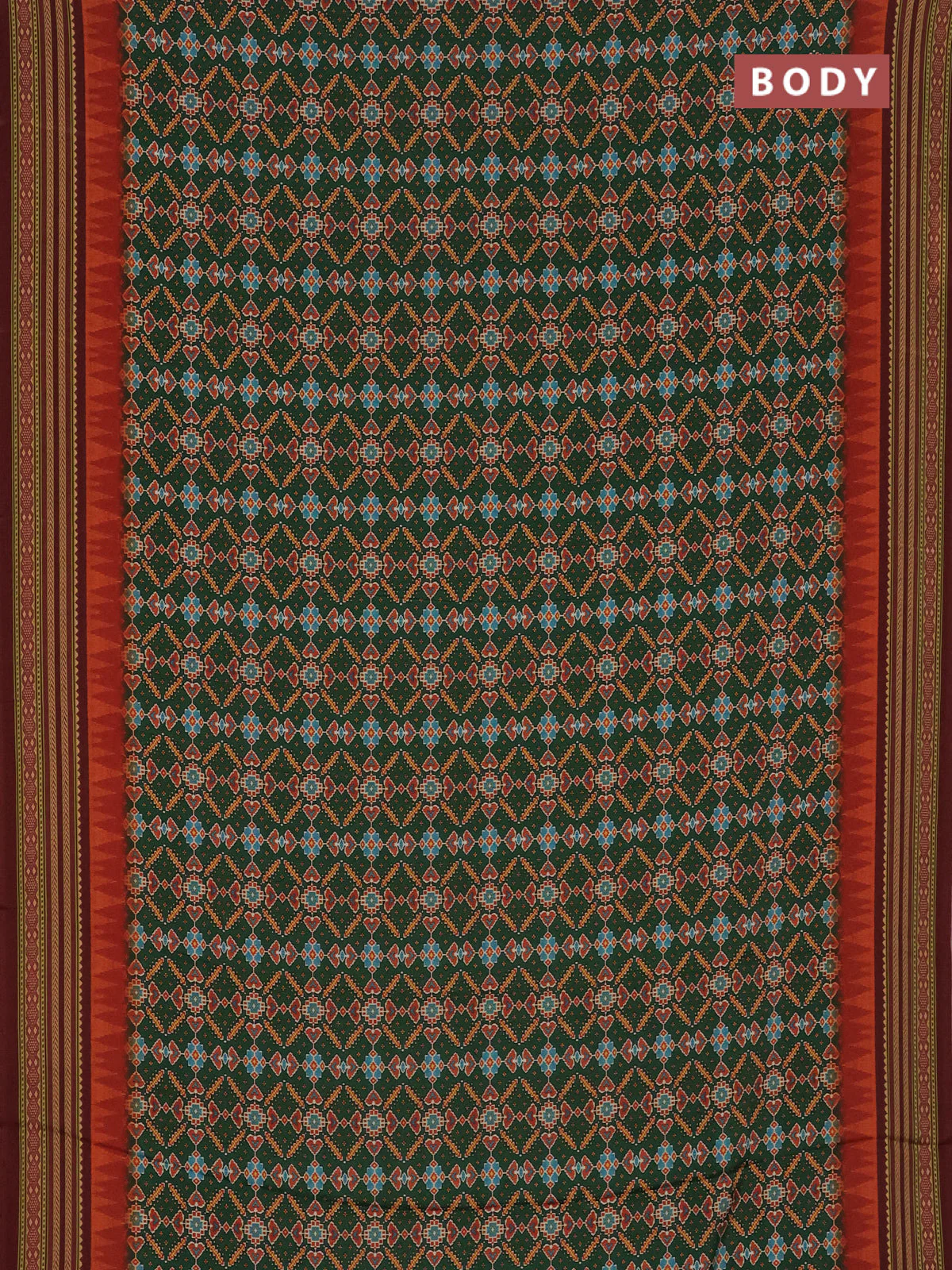 Semi crepe saree green and maroon with allover ikat prints and printed border - Image 2
