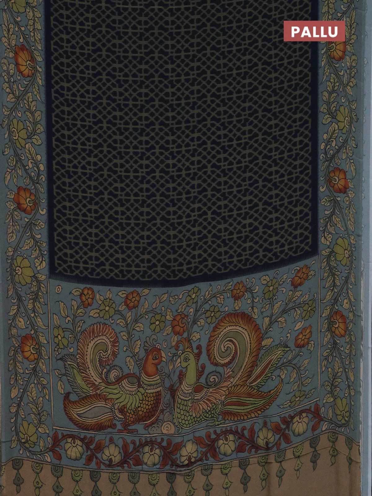 Semi crepe saree grey blue and grey shade with allover prints and printed border - Image 3