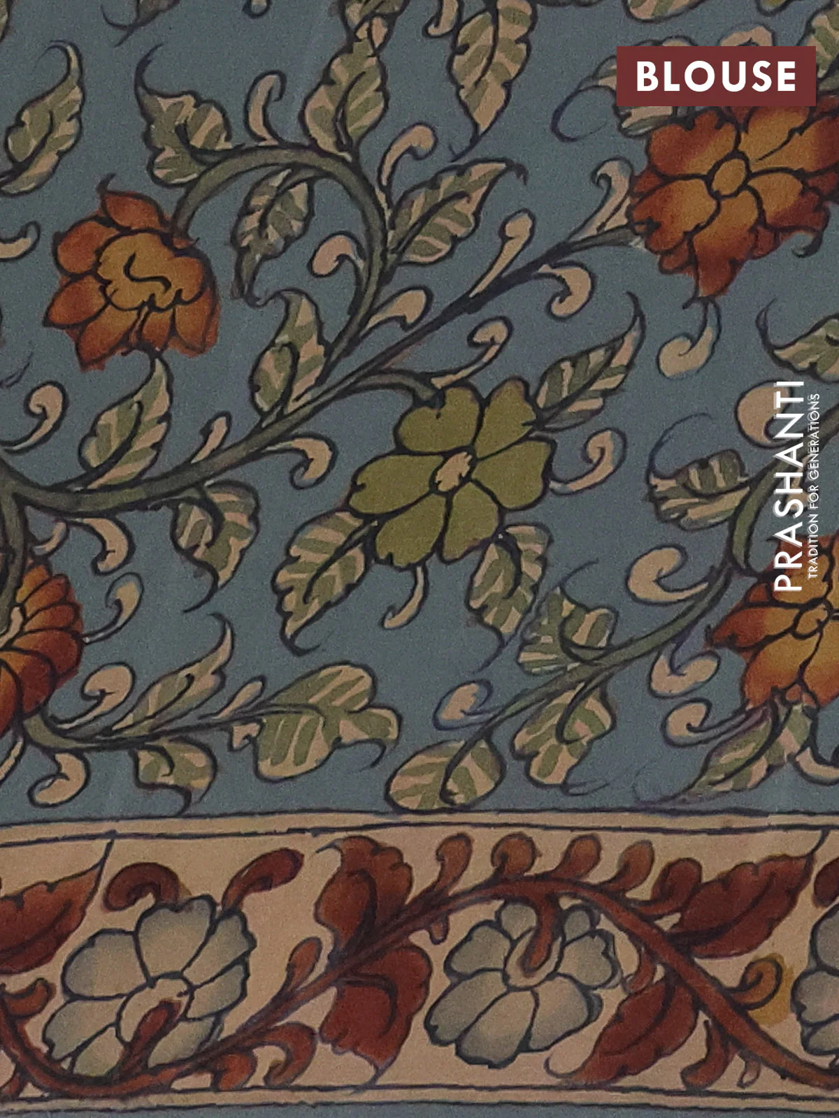 Semi crepe saree grey blue and grey shade with allover prints and printed border - Image 4