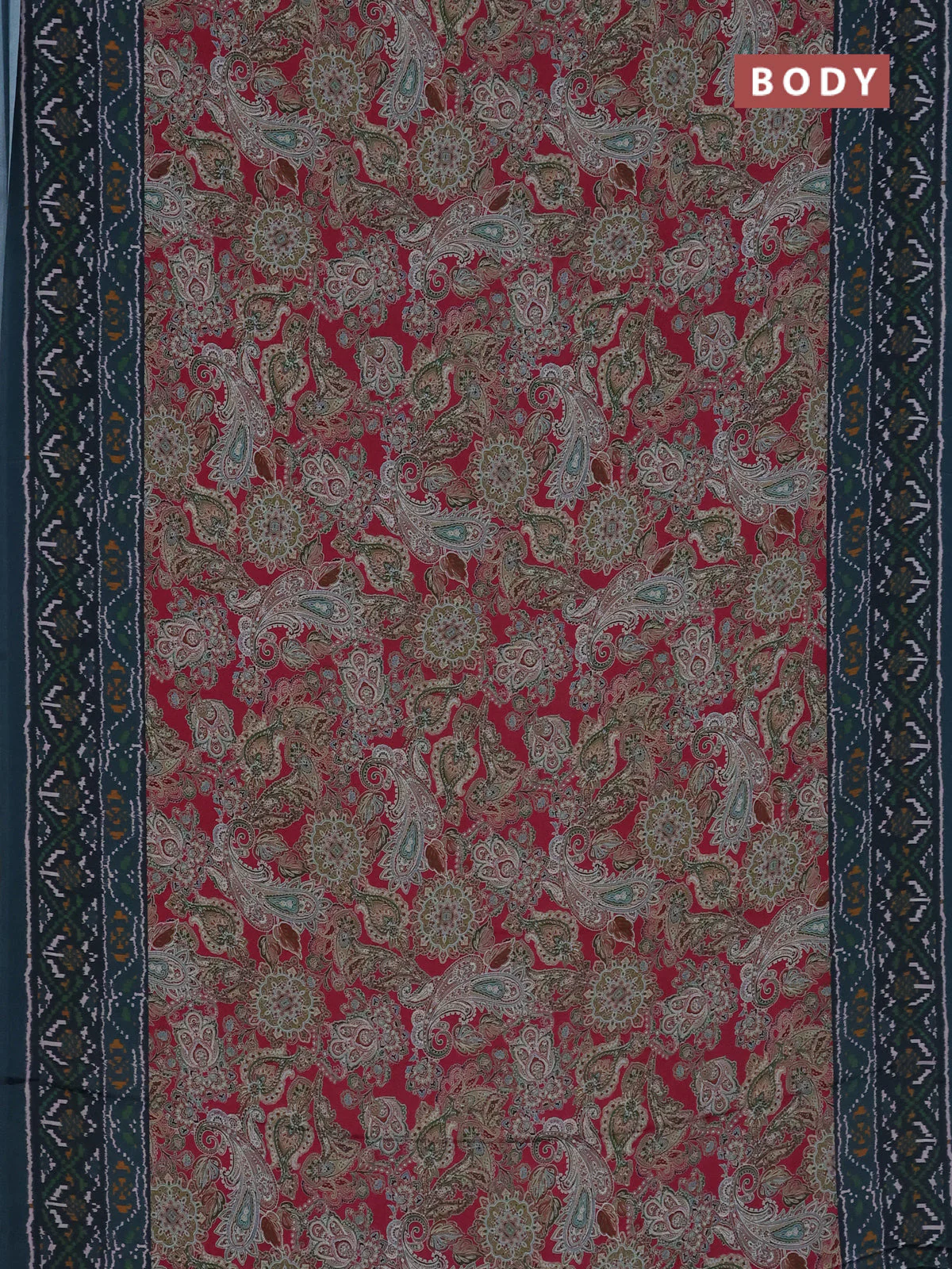 Semi crepe saree pink and teal blue with allover prints and printed border - Image 2