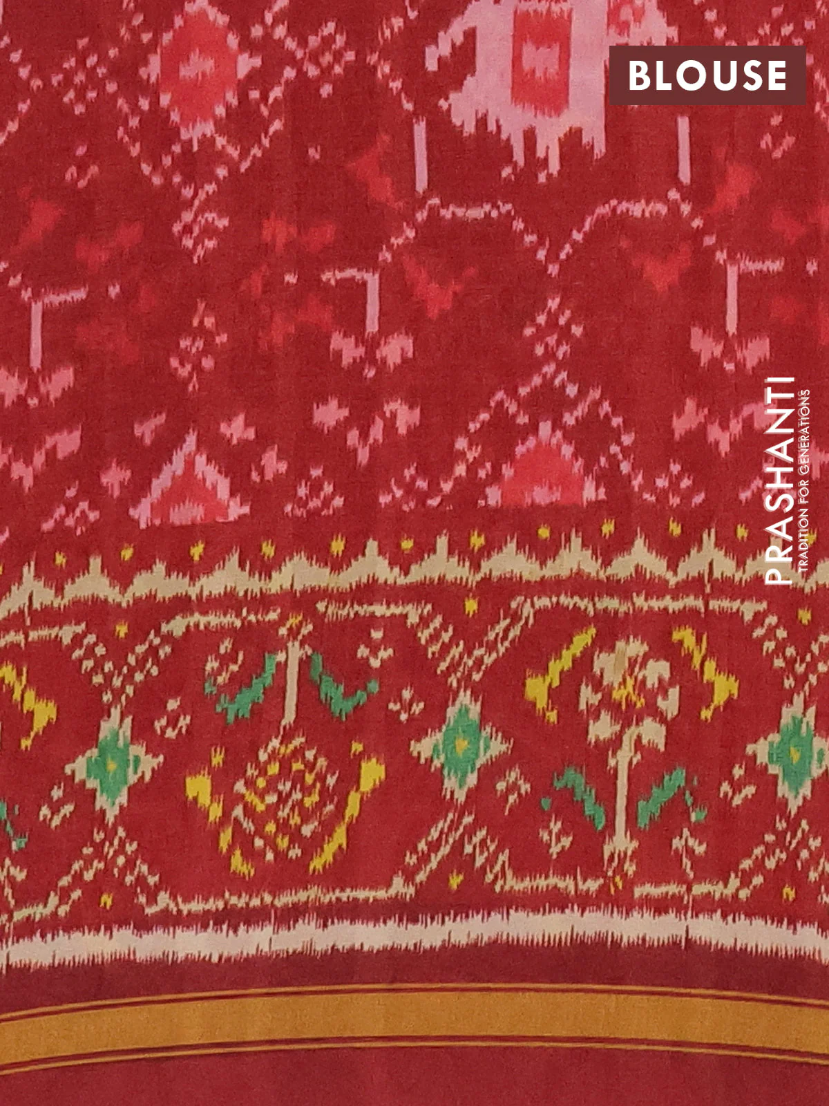 Semi crepe saree sandal and maroon with allover ikat prints and printed border - Image 4