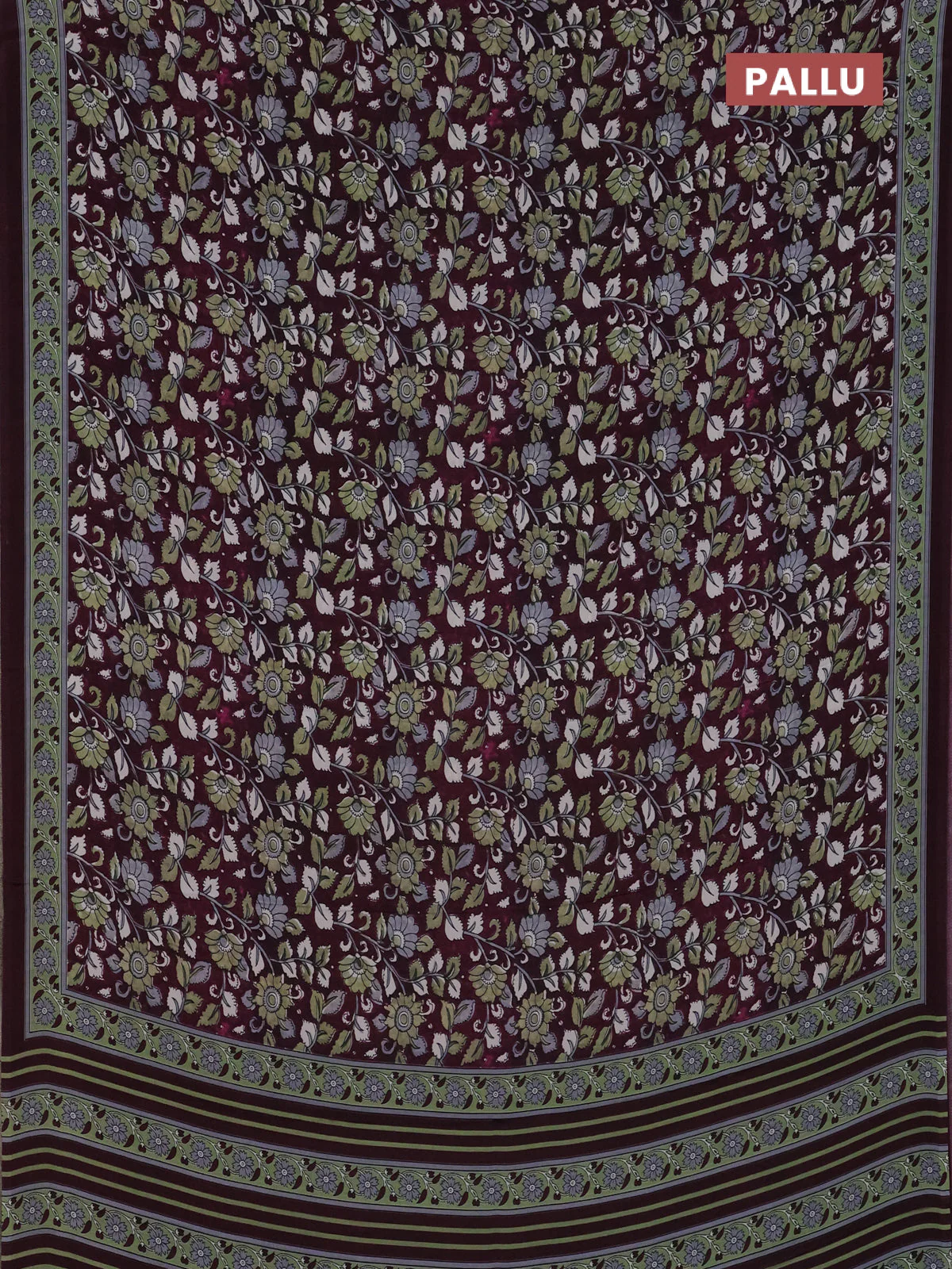 Semi crepe saree wine shade with allover kalamkari prints and printed border - Image 3