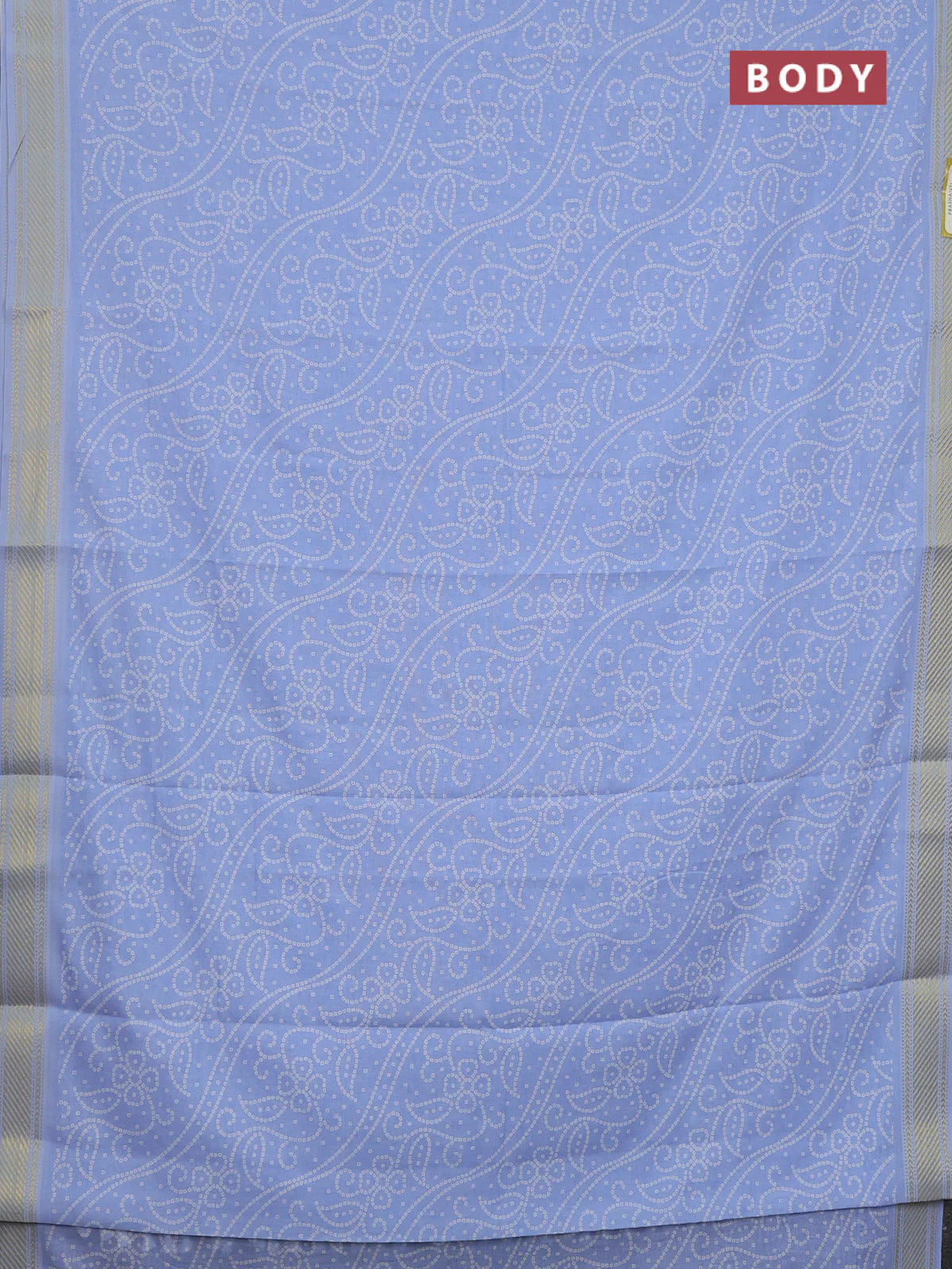 Spun cotton saree blue shade with allover bandhani prints and zari woven border - Image 2