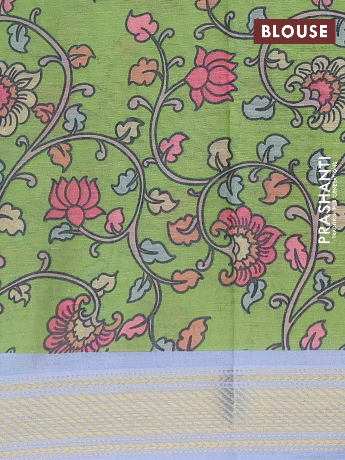 Spun cotton saree blue shade with allover bandhani prints and zari woven border - Image 4