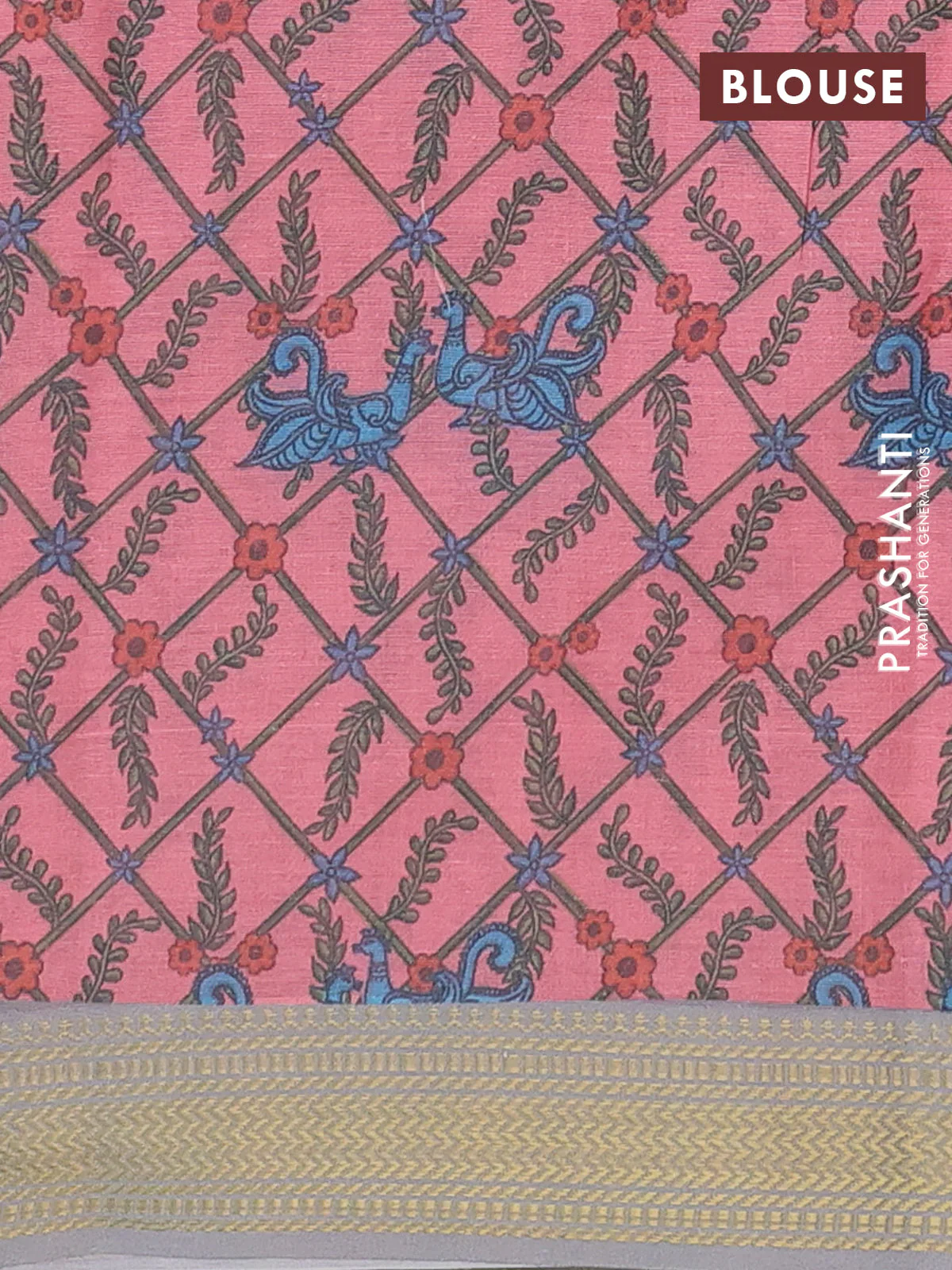 Spun cotton saree grey with allover bandhani prints and zari woven border - Image 4