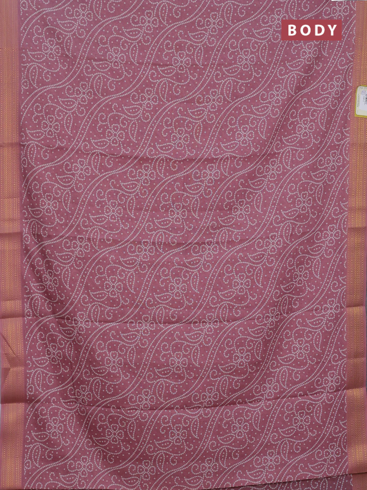 Spun cotton saree maroon shade with allover bandhani prints and zari woven border - Image 2