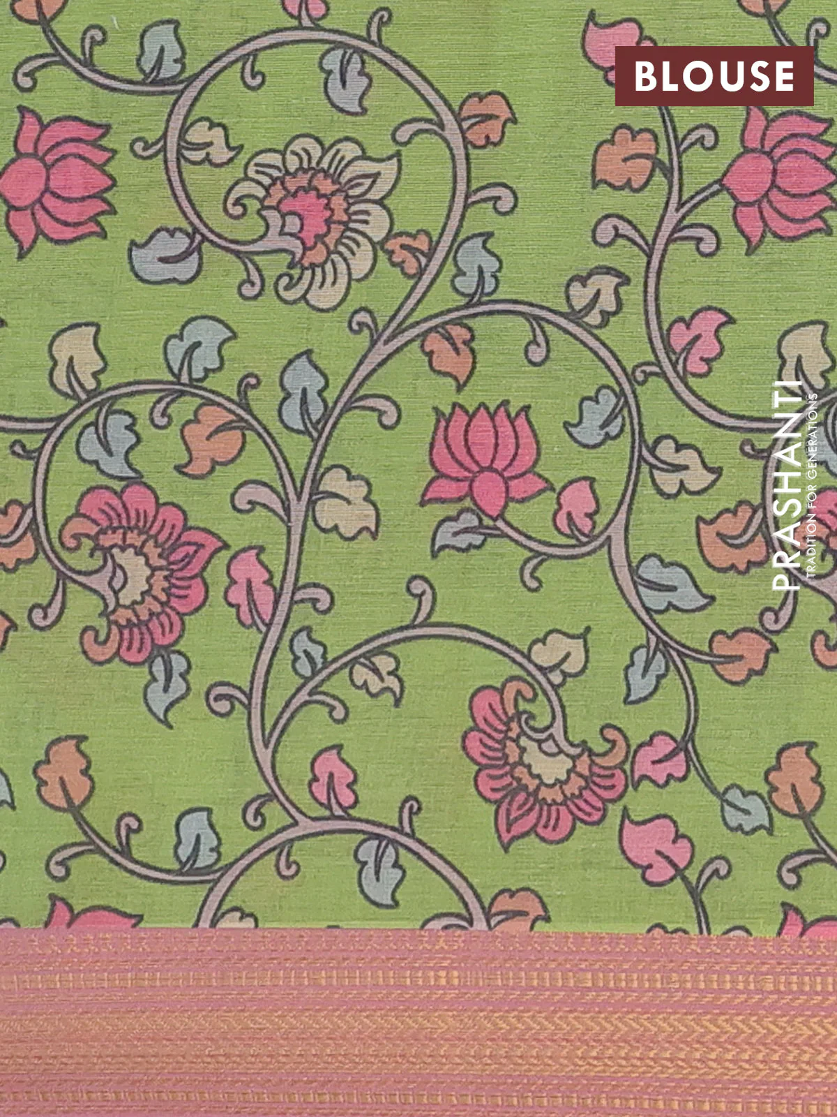 Spun cotton saree maroon shade with allover bandhani prints and zari woven border - Image 4