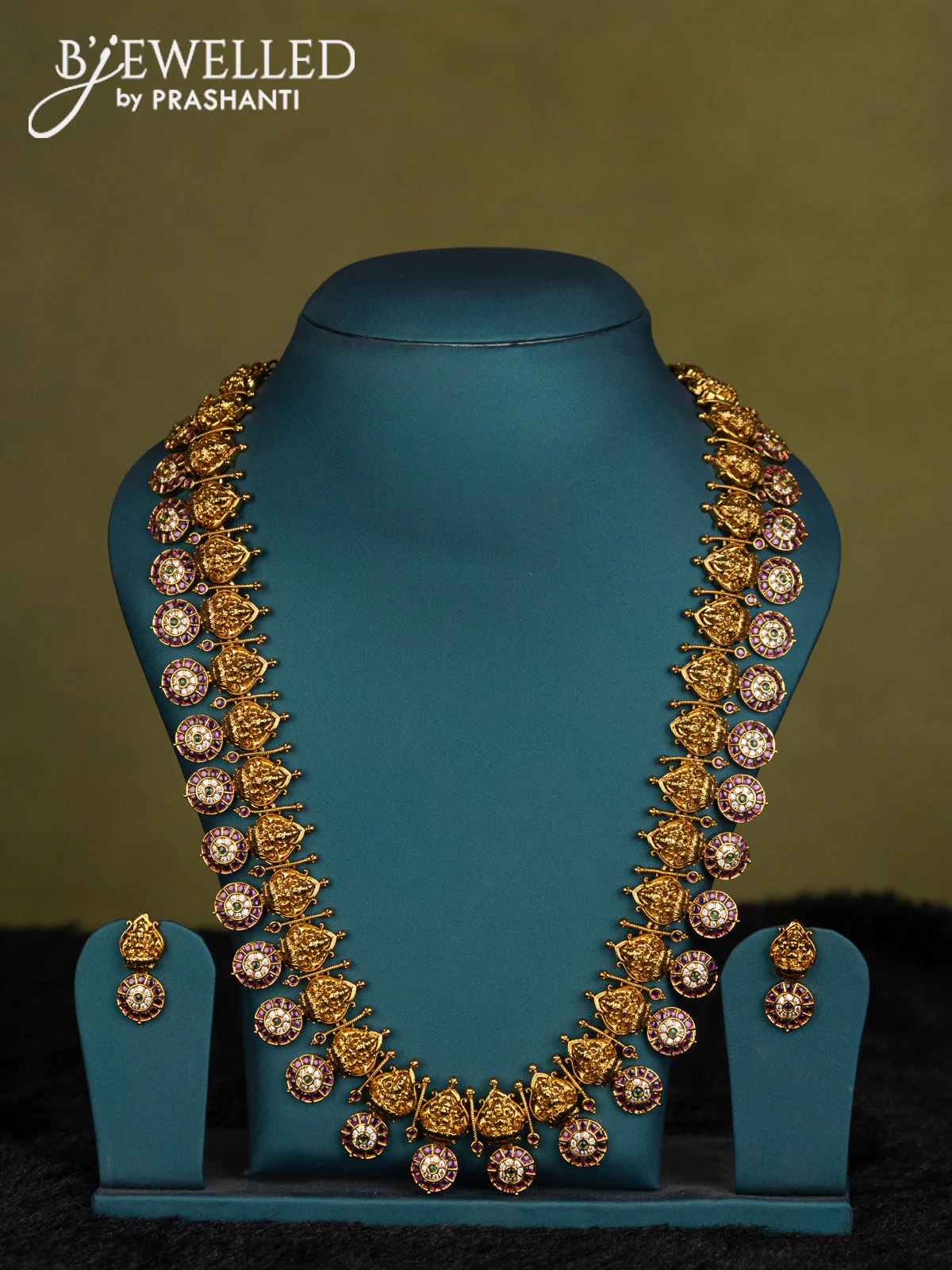 Sunset orange-Pink kanchipuram silk saree with matching matching Neck piece - Image 4