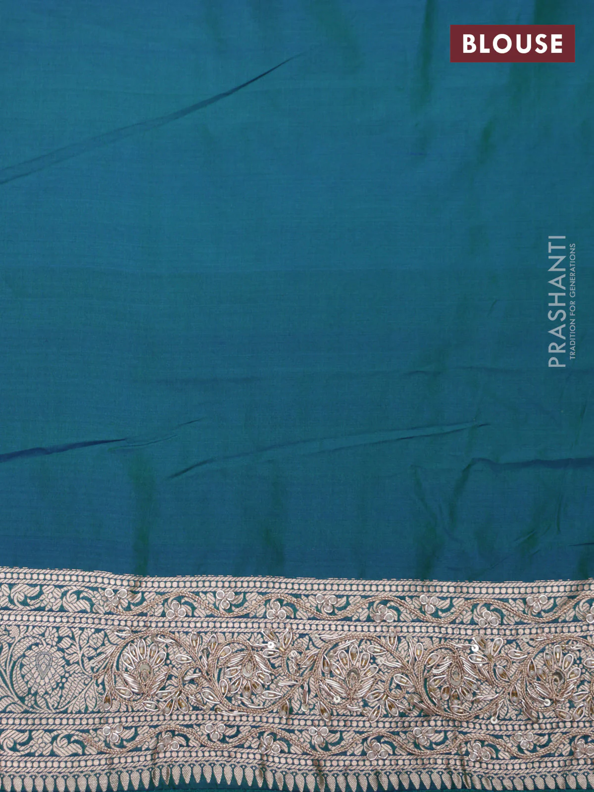 Teal Green Banarasi Uppada silk saree with allover zari woven buttas & embroidery border - Image 6