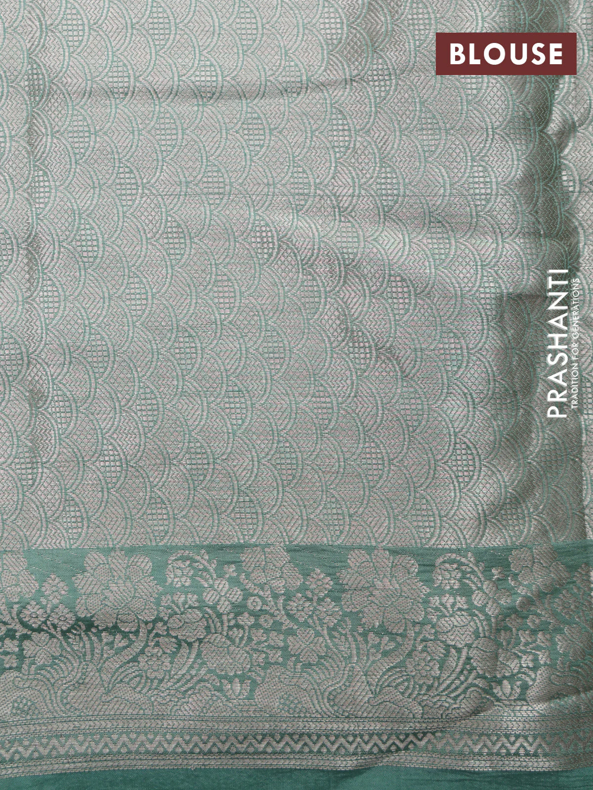 Teal Shade-Navy Blue Chiniya silk Saree with silver zari weaves & Embroidery Readymade Blouse - Image 9