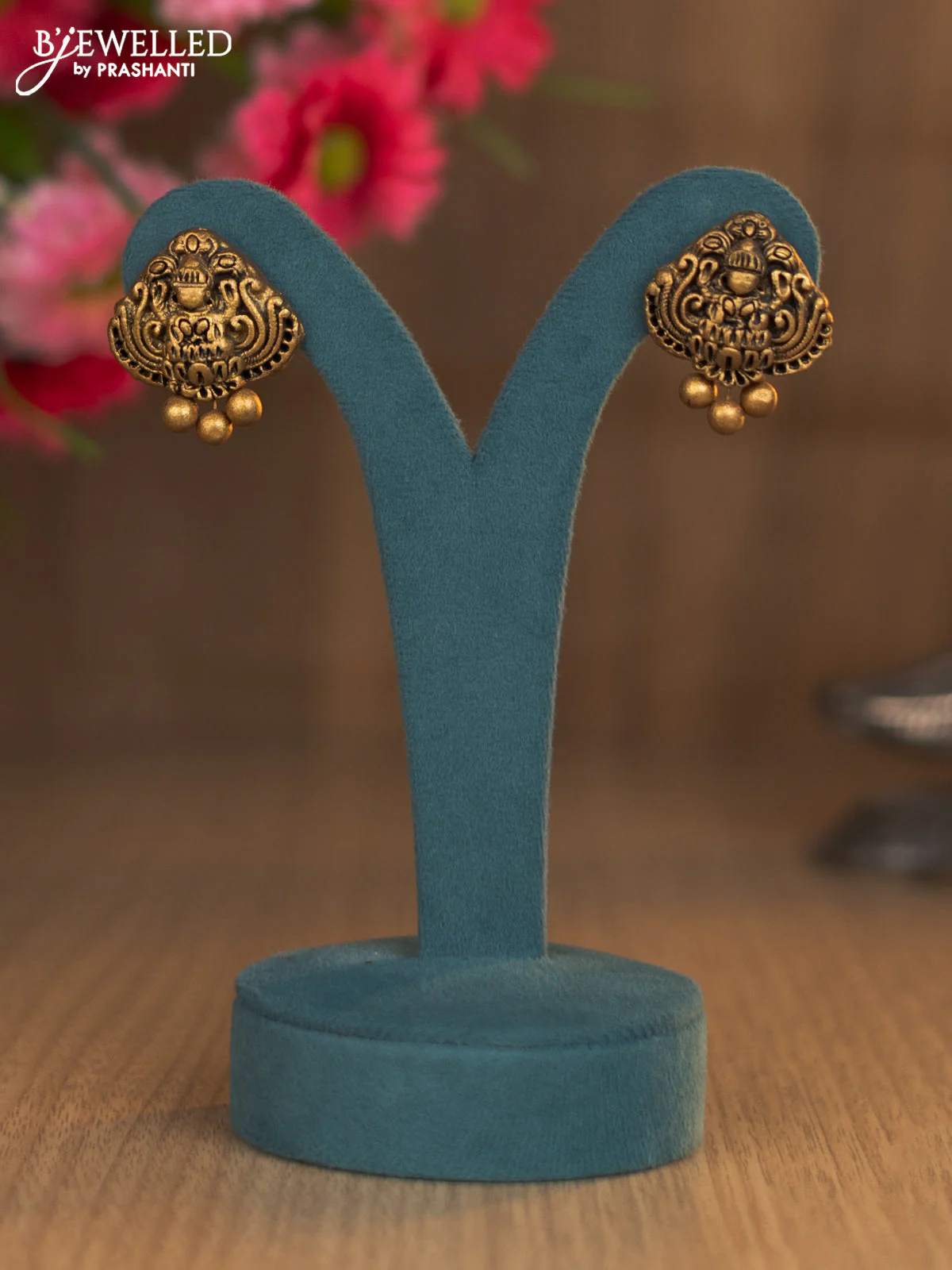 Terracotta necklace cz stone with lakshmi pendant - Image 2