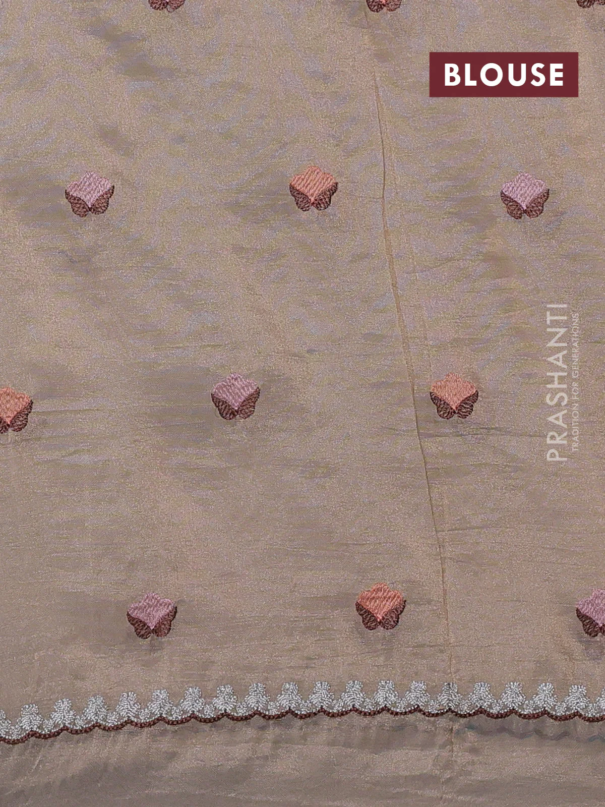 Tissue organza saree beige with floral embroidery work - Image 3
