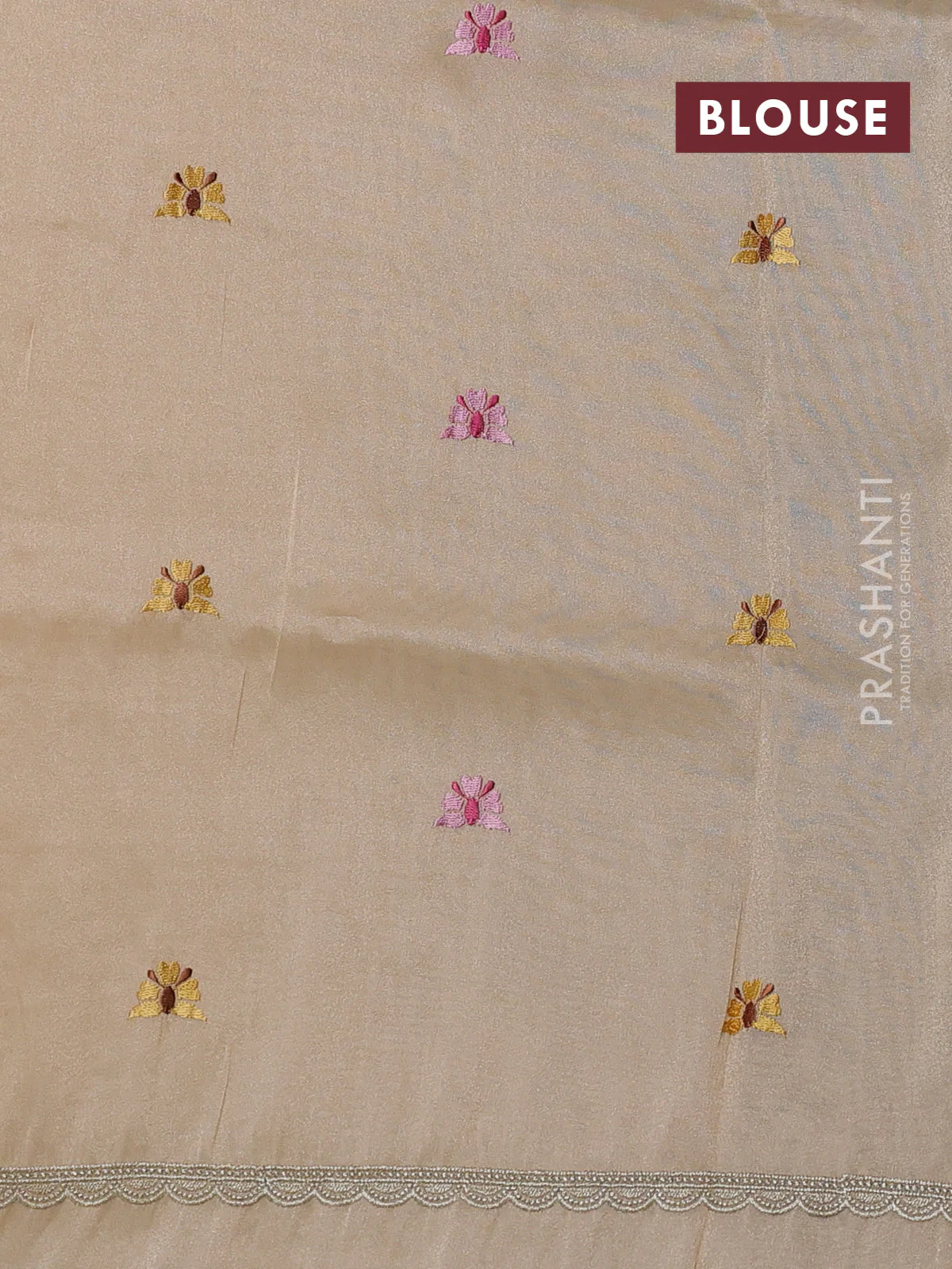Tissue organza saree cream with allover pichwai embroidery work - Image 3