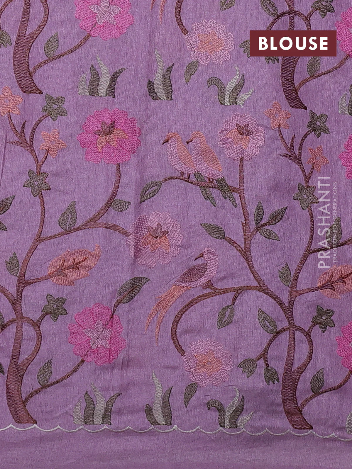 Tissue organza saree lavender with plain body and embroidery border - Image 3