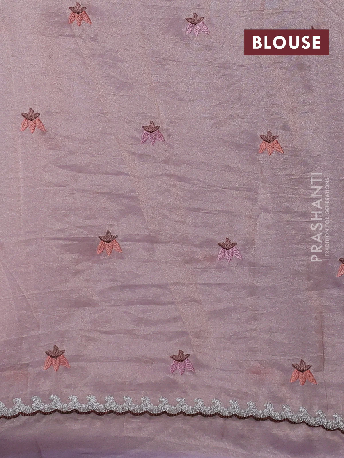 Tissue organza saree mild lavender with allover embroidery work - Image 3