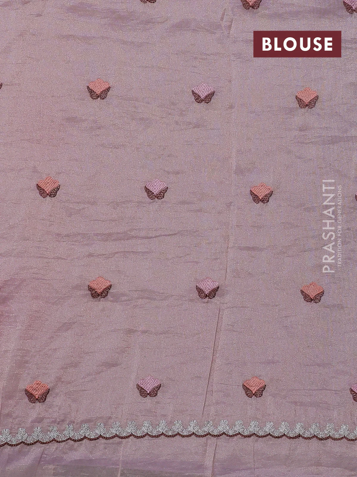 Tissue organza saree mild lavender with floral embroidery work - Image 3
