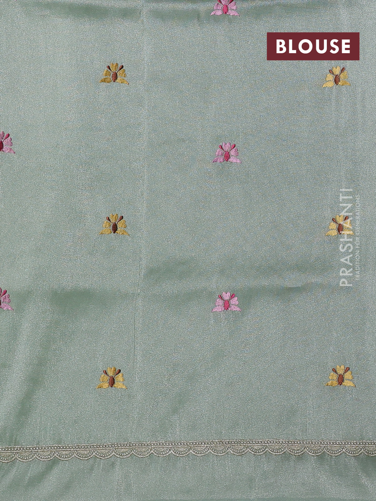 Tissue organza saree pastel green with allover pichwai embroidery work - Image 3