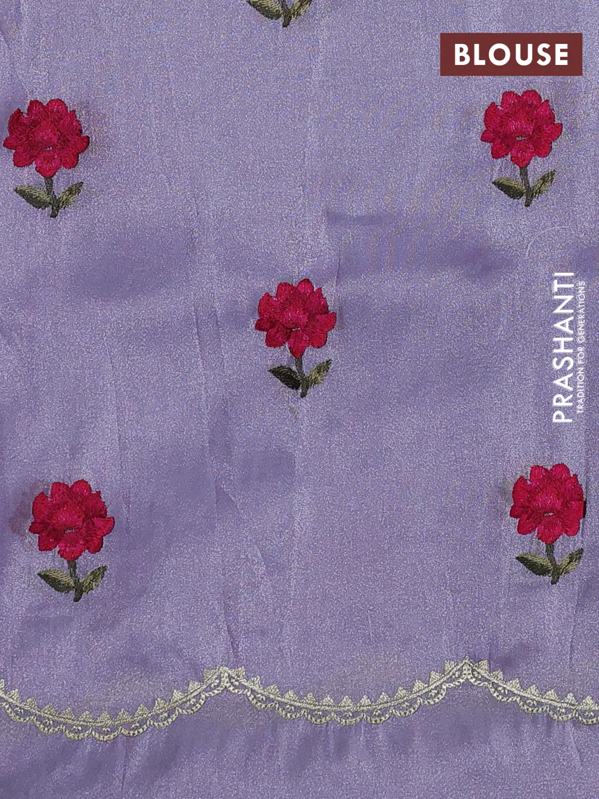 Tissue organza saree pastel lavender with plain body and floral embroidery border - Image 3