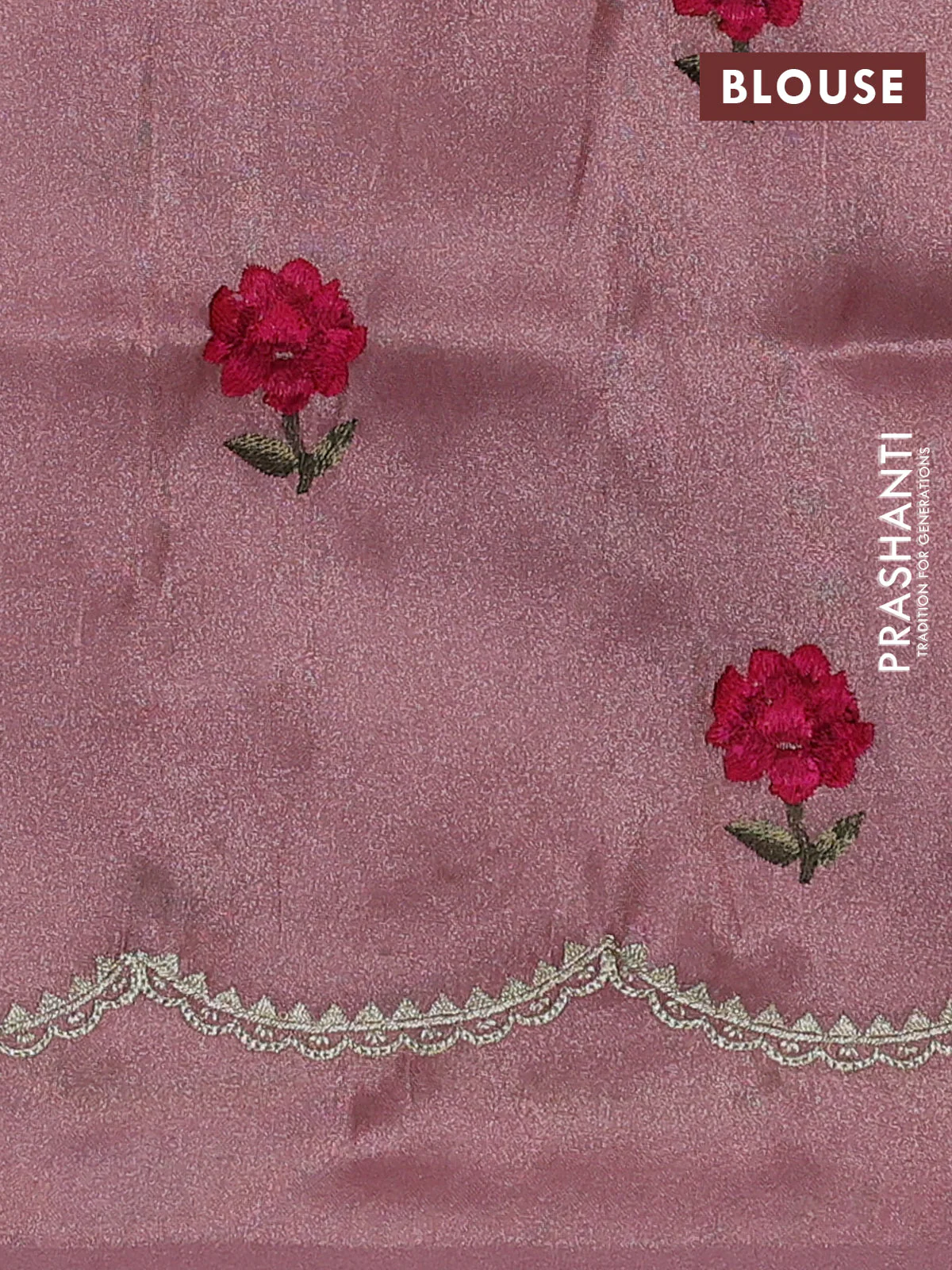 Tissue organza saree pastel peach with plain body and floral embroidery border - Image 3
