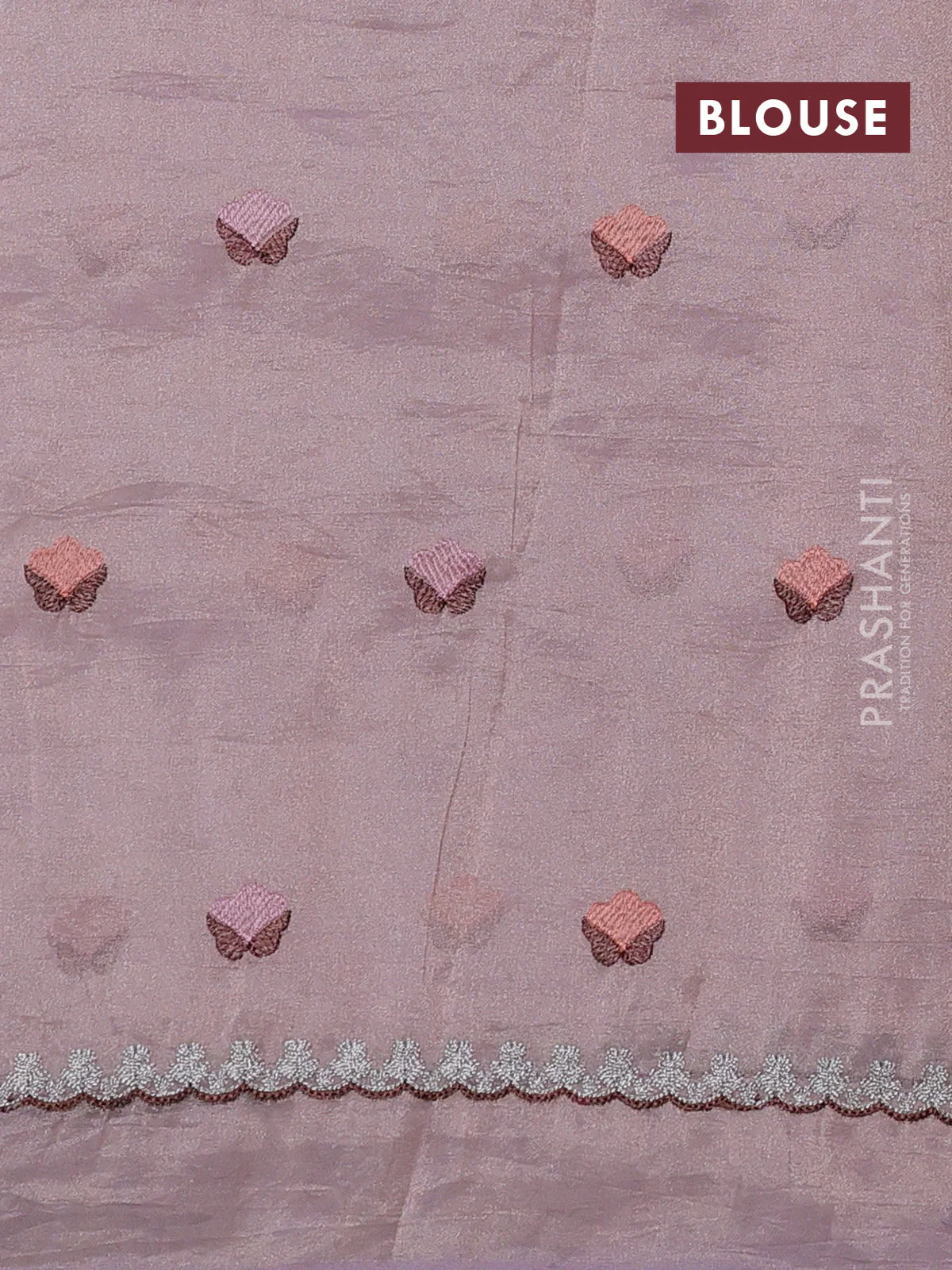 Tissue organza saree pastel pink with floral embroidery work - Image 3