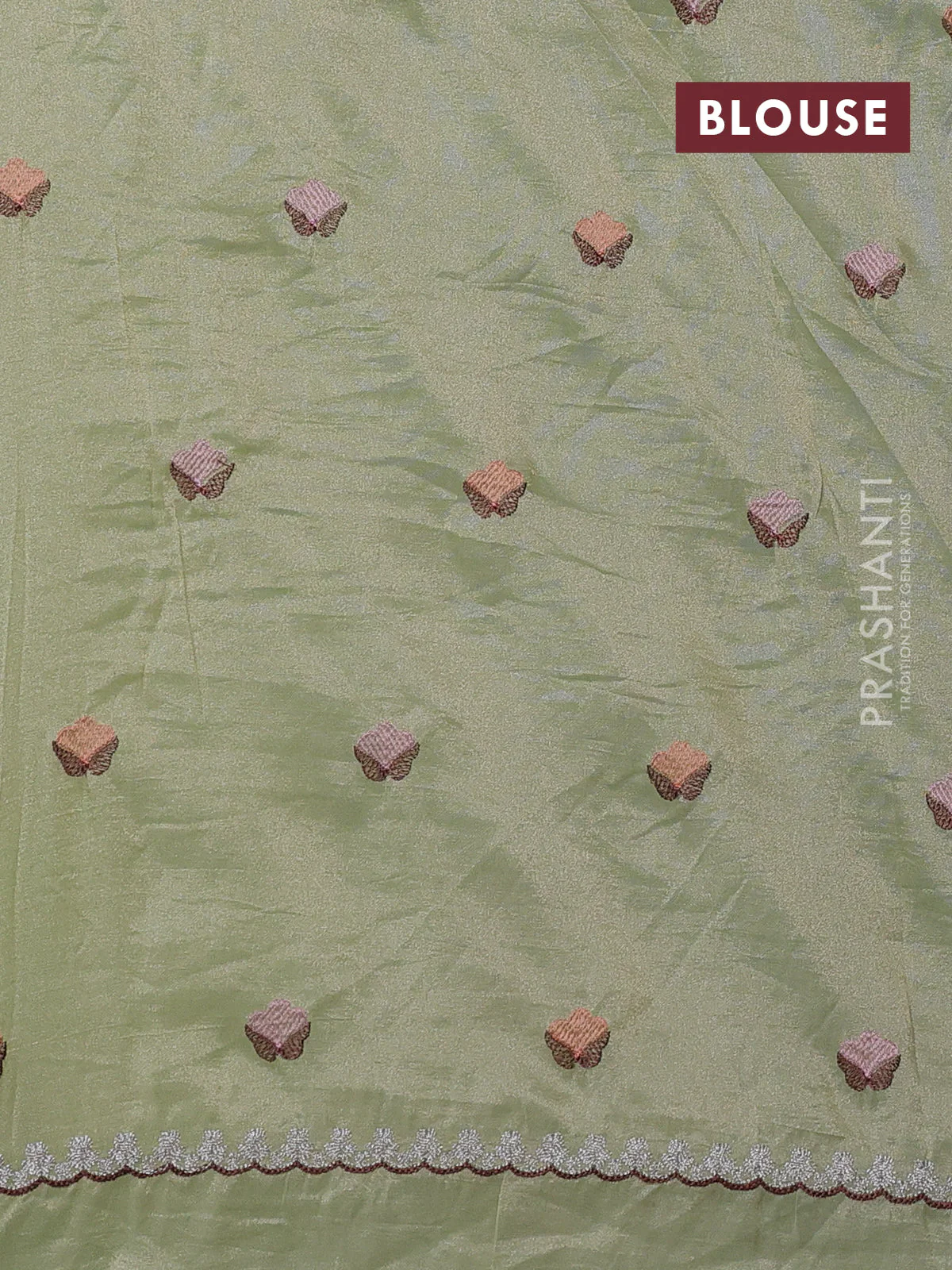 Tissue organza saree pista green with floral embroidery work - Image 8