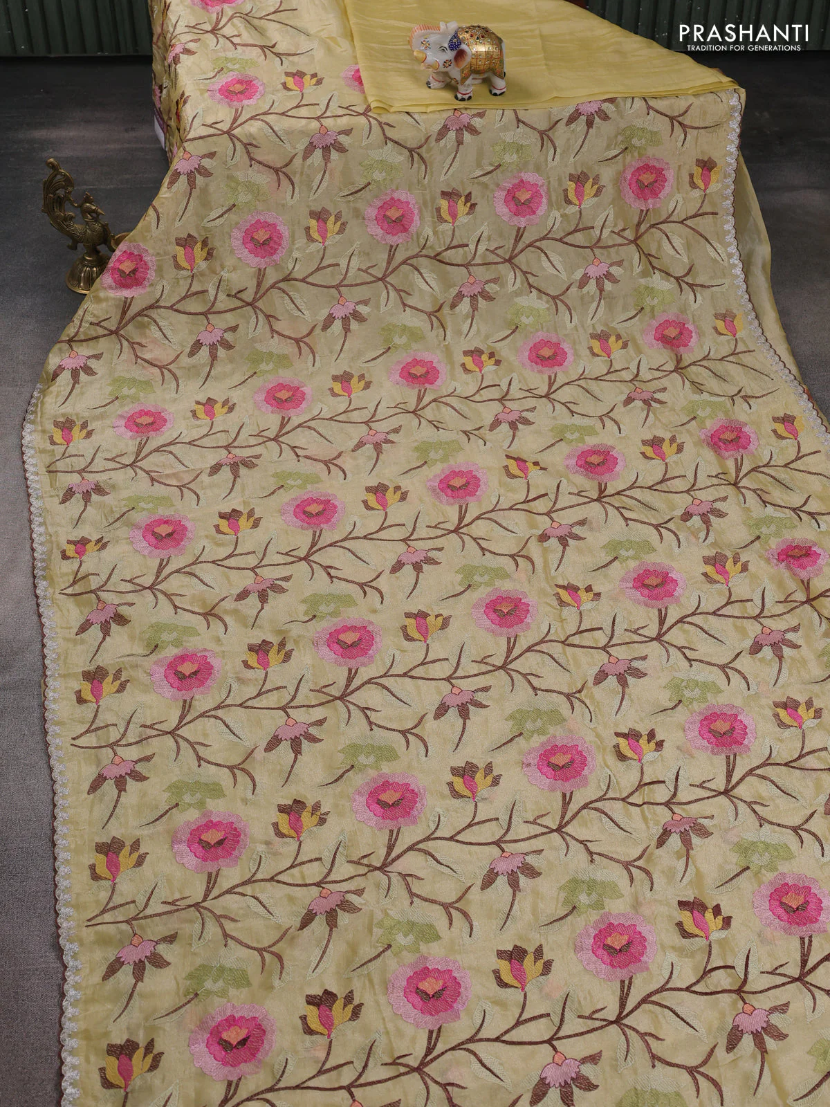Tissue organza saree sandal with floral embroidery work - Image 2