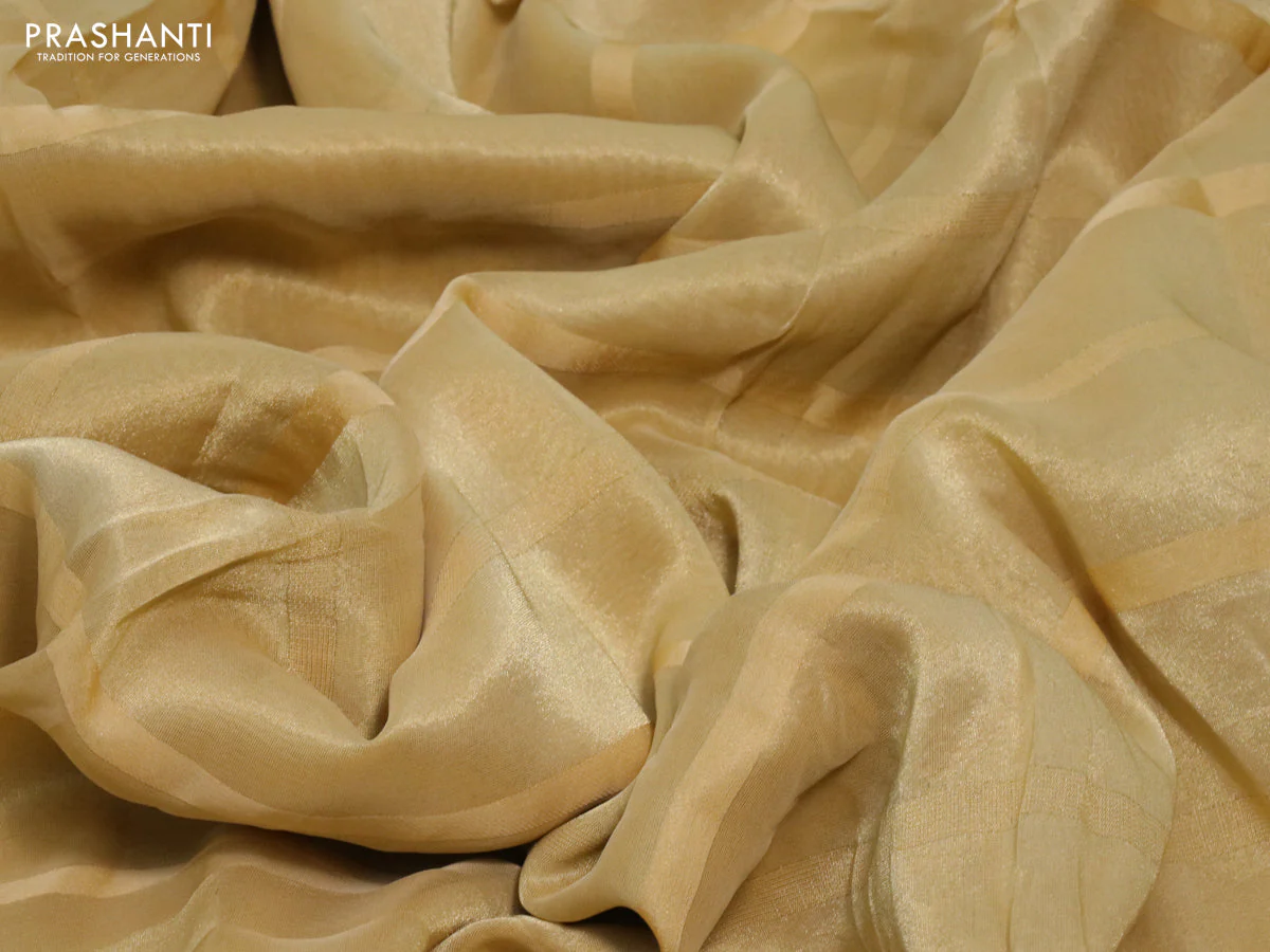 Tissue organza silk saree pale yellow with allover self emboss & zari weaves and beaded work border with sequin work readymade blouse - Image 3