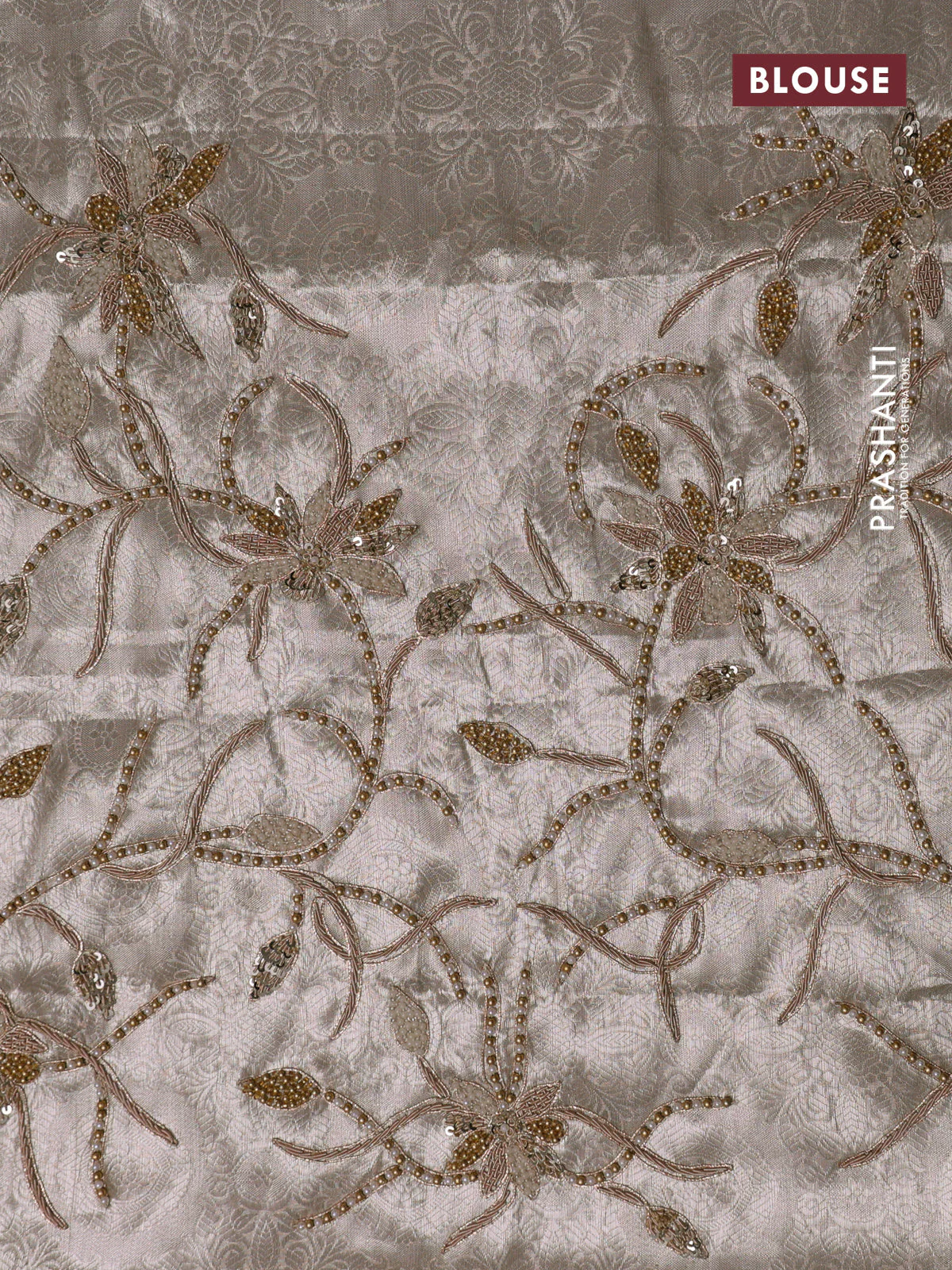 Tissue organza silk saree with allover stripes & embroidery - Image 8