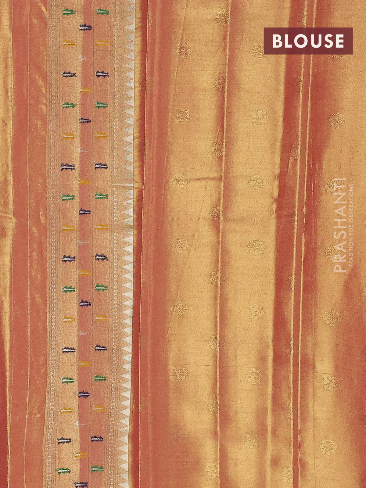 Tissue paithani saree dual shade of peach pink with allover floral zari weaves and zari woven paithani style border - Image 3