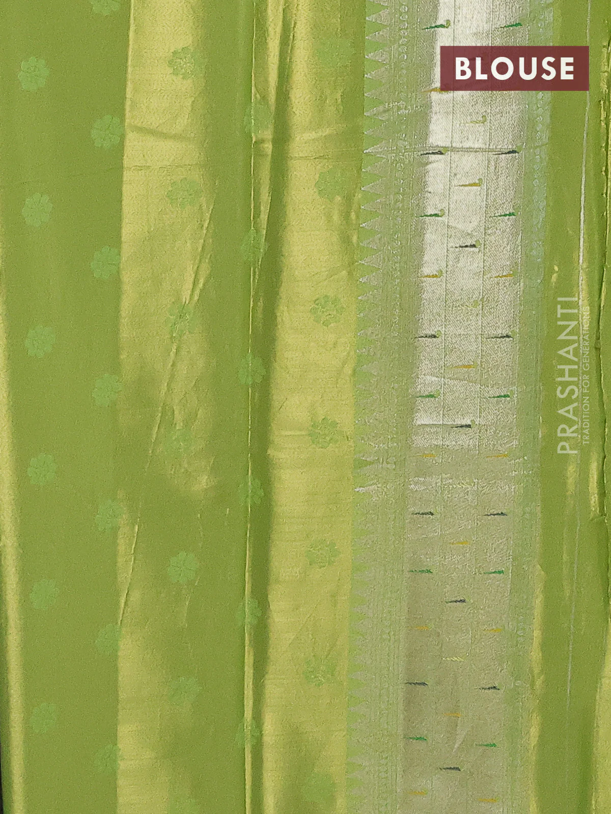 Tissue paithani saree light green with allover floral zari weaves and zari woven paithani style border - Image 3