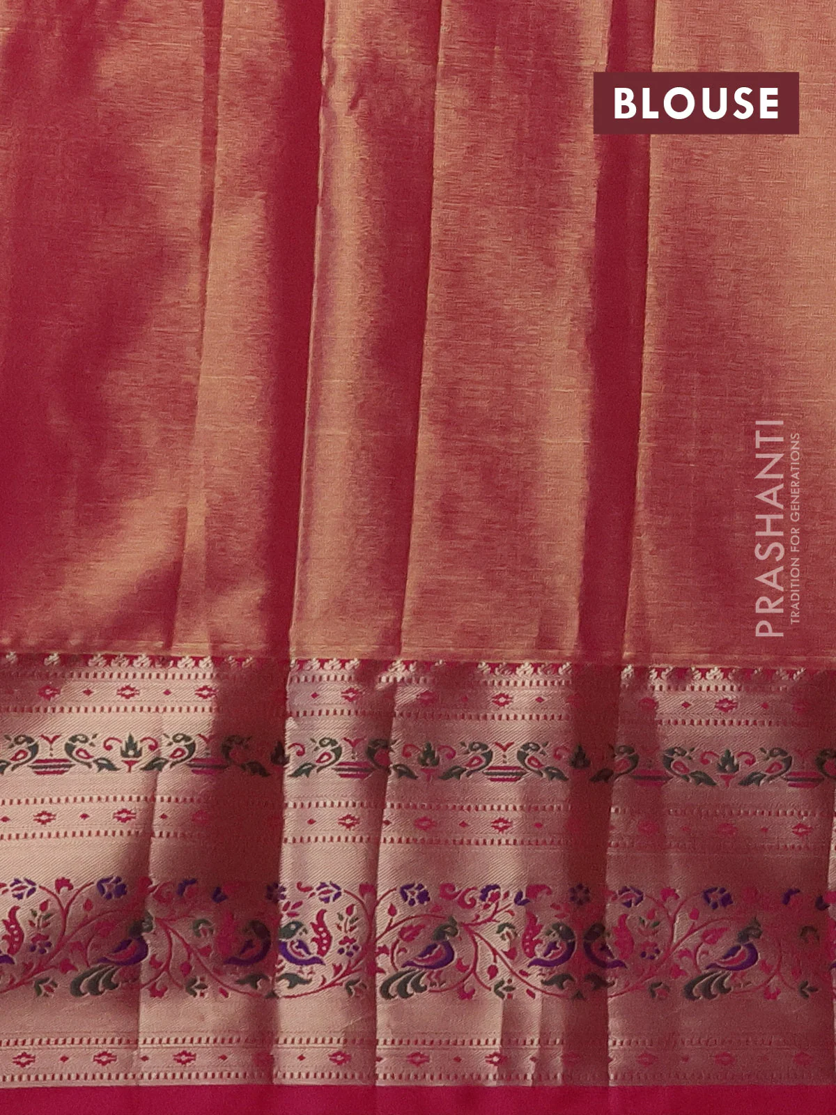 Tissue paithani silk saree beige and pink with allover silver zari woven brocade weaves and zari woven paithani style border - Image 3