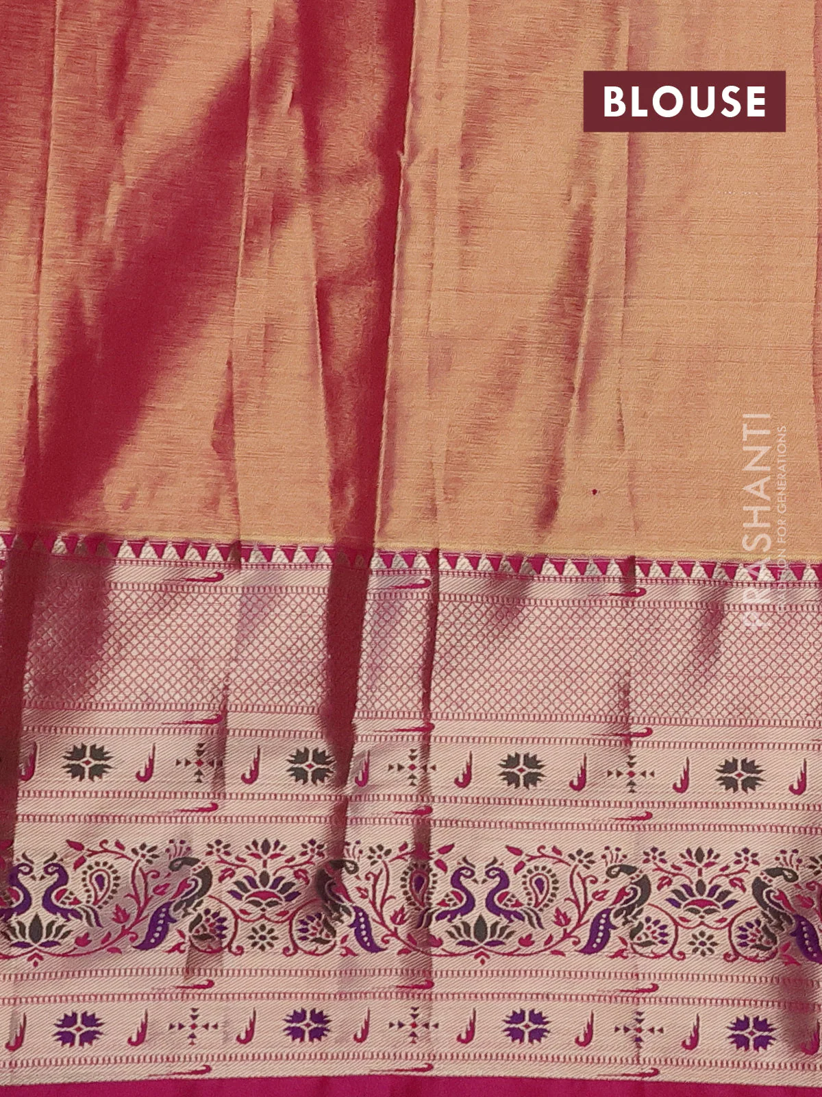 Tissue paithani silk saree blue and pink with allover silver zari woven brocade weaves and long zari woven paithani style border - Image 3