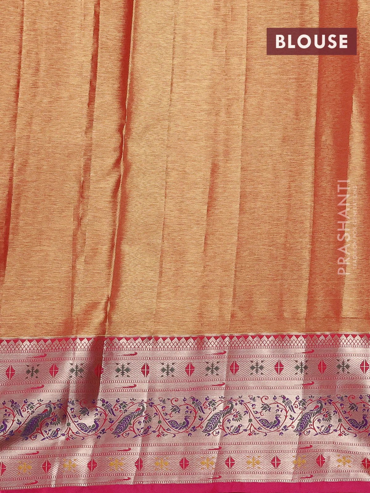 Tissue paithani silk saree cream and pink with allover silver zari woven brocade weaves and zari woven paithani style border - Image 3