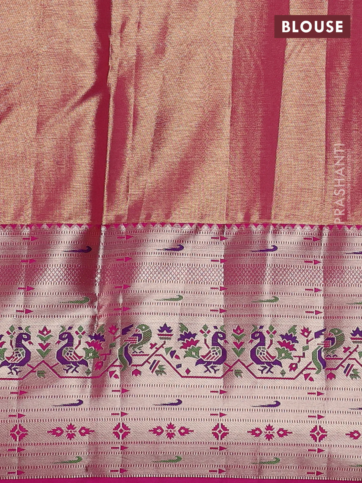 Tissue paithani silk saree dual shade of pastel blue and pink with allover silver zari woven brocade weaves and long zari woven paithani style border - Image 3