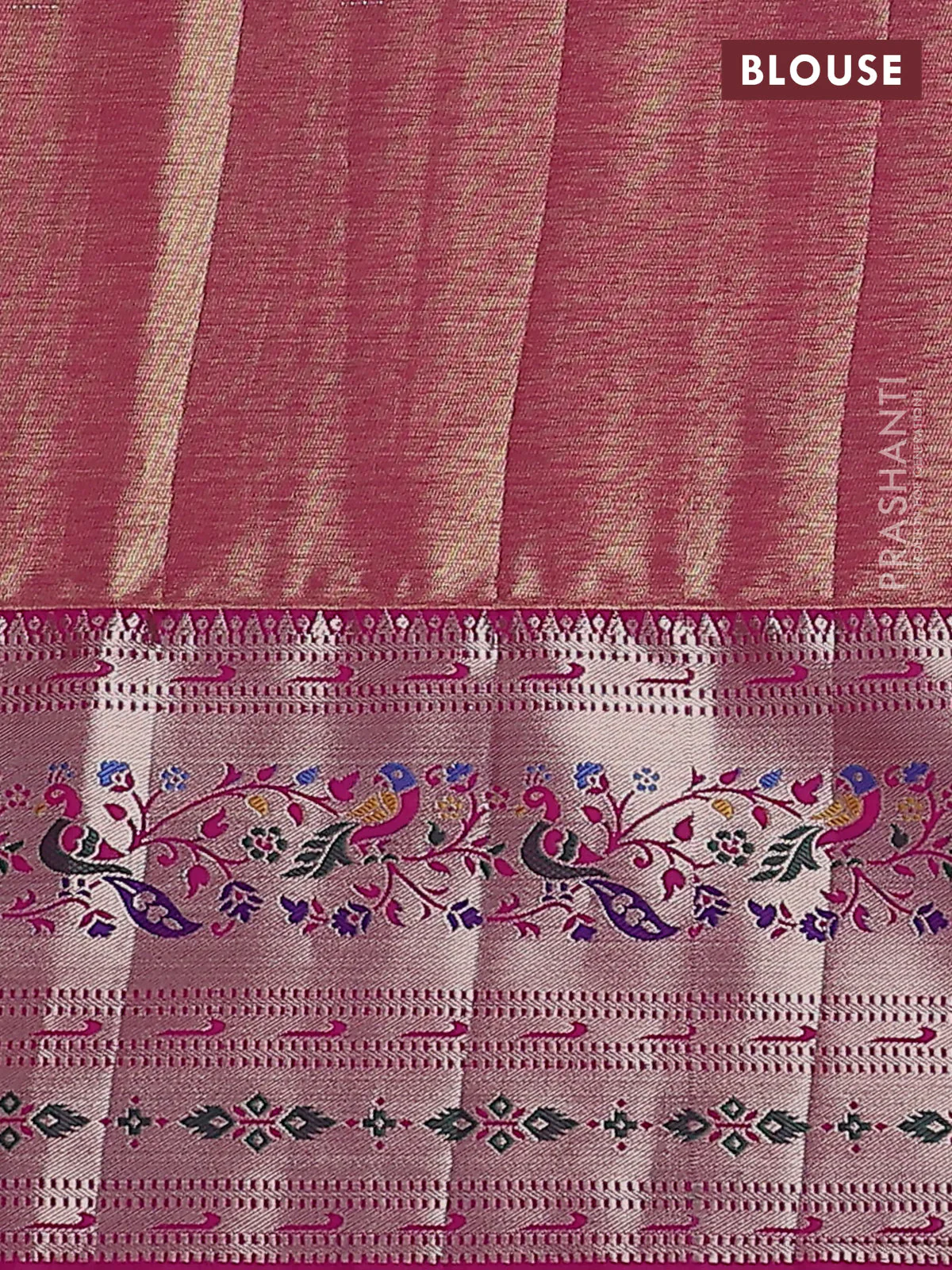 Tissue paithani silk saree dual shade of pastel peach and pink with allover silver zari woven brocade weaves and zari woven paithani style border - Image 3