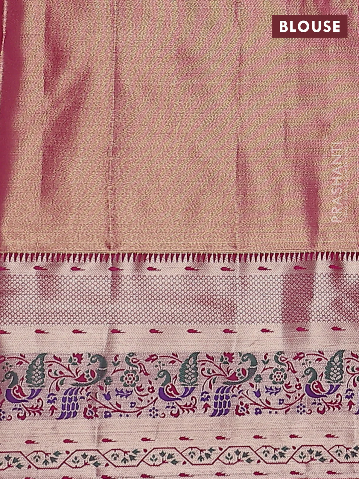 Tissue paithani silk saree fluorescent green and pink with allover zari woven brocade weaves and zari woven paithani style border - Image 3