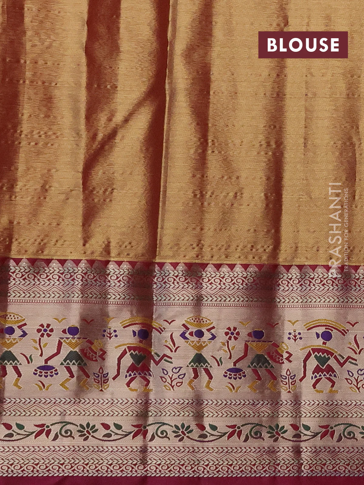 Tissue paithani silk saree green and dark magenta pink with allover silver zari woven brocade weaves and long zari woven paithani style border - Image 3